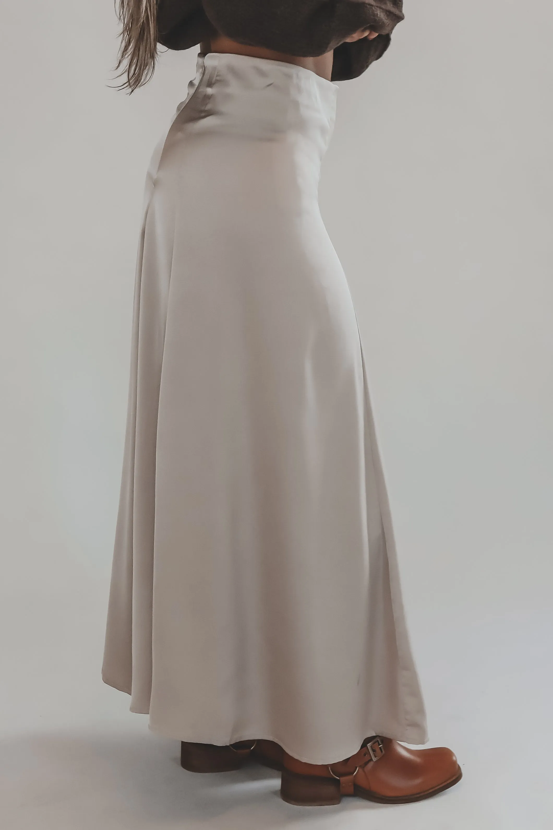 Caught You Blushing Beige Satin Maxi Skirt sold by Amazing Lace product image thumbnail 4