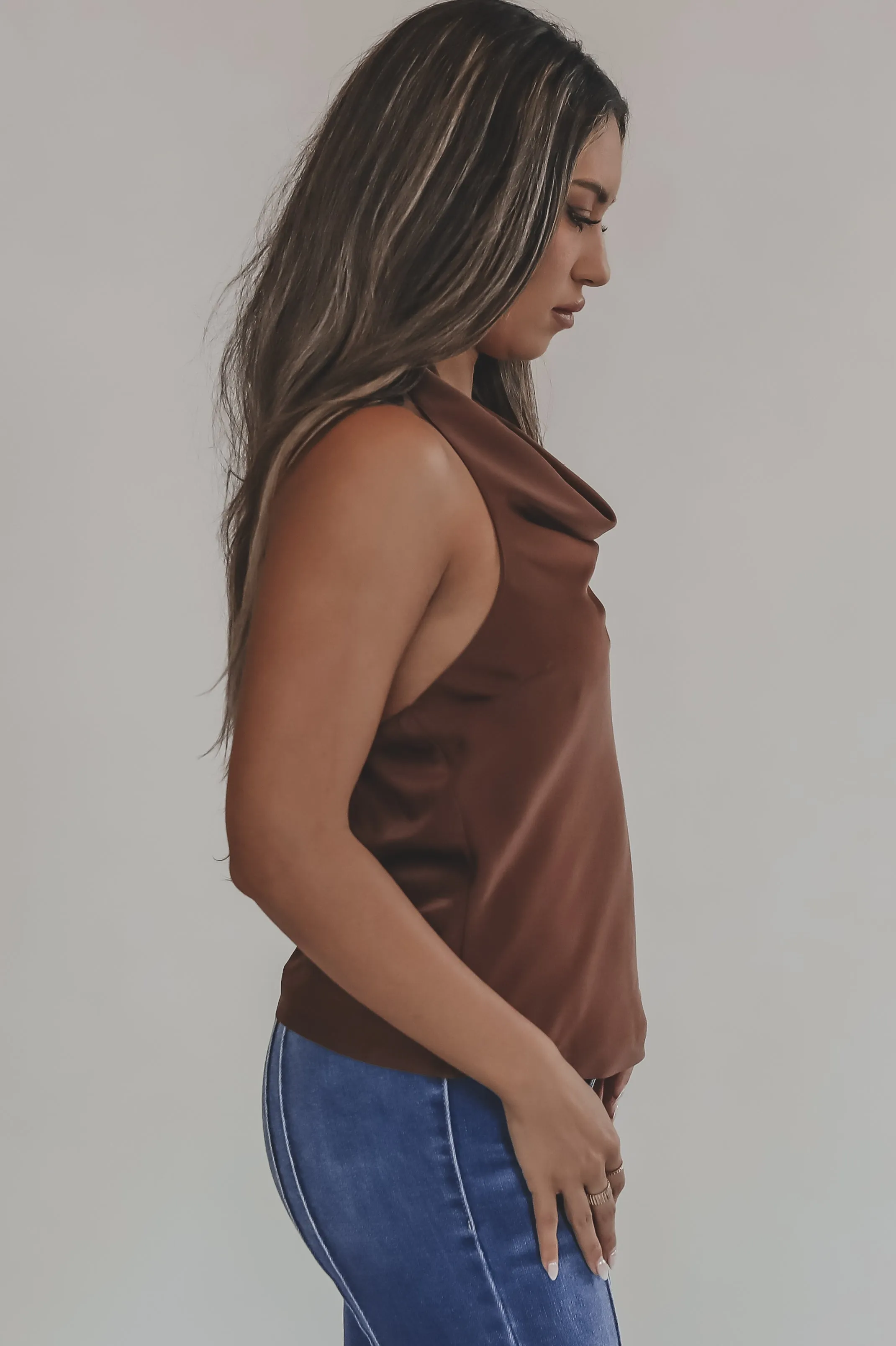 On Wine Time Brown Satin Halter Top sold by Amazing Lace product image thumbnail 2