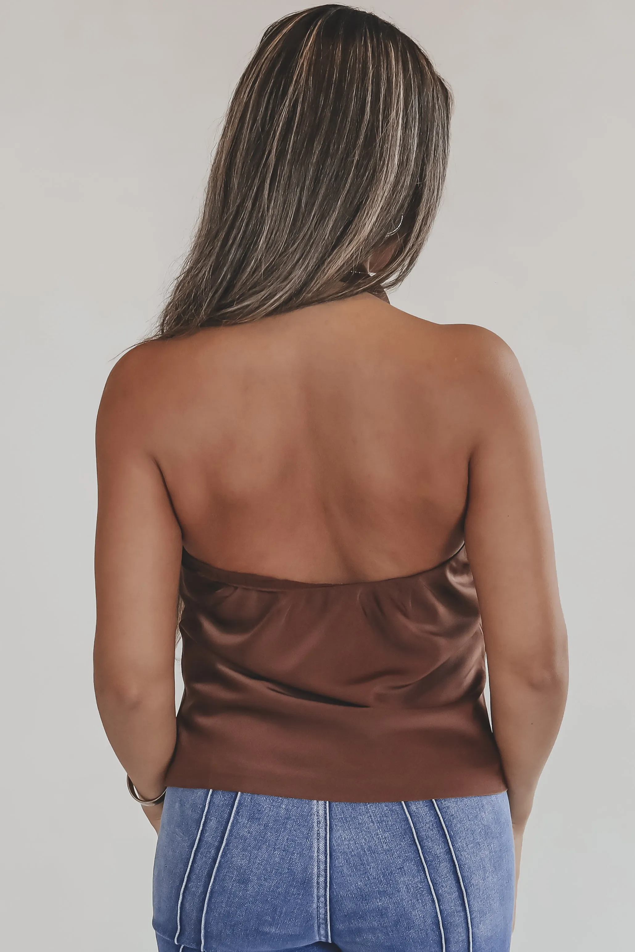 On Wine Time Brown Satin Halter Top sold by Amazing Lace product image thumbnail 3