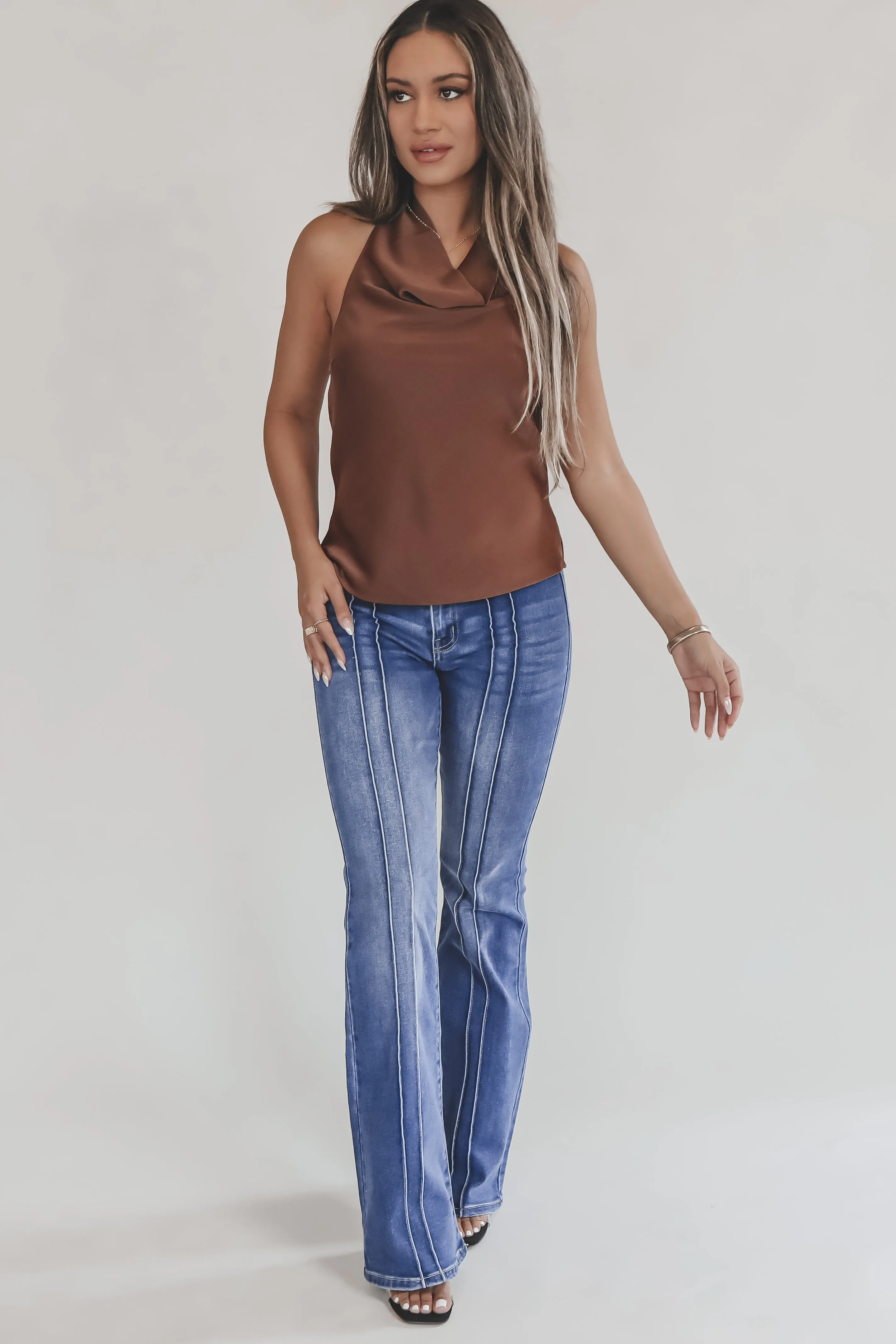 On Wine Time Brown Satin Halter Top sold by Amazing Lace product image thumbnail 4