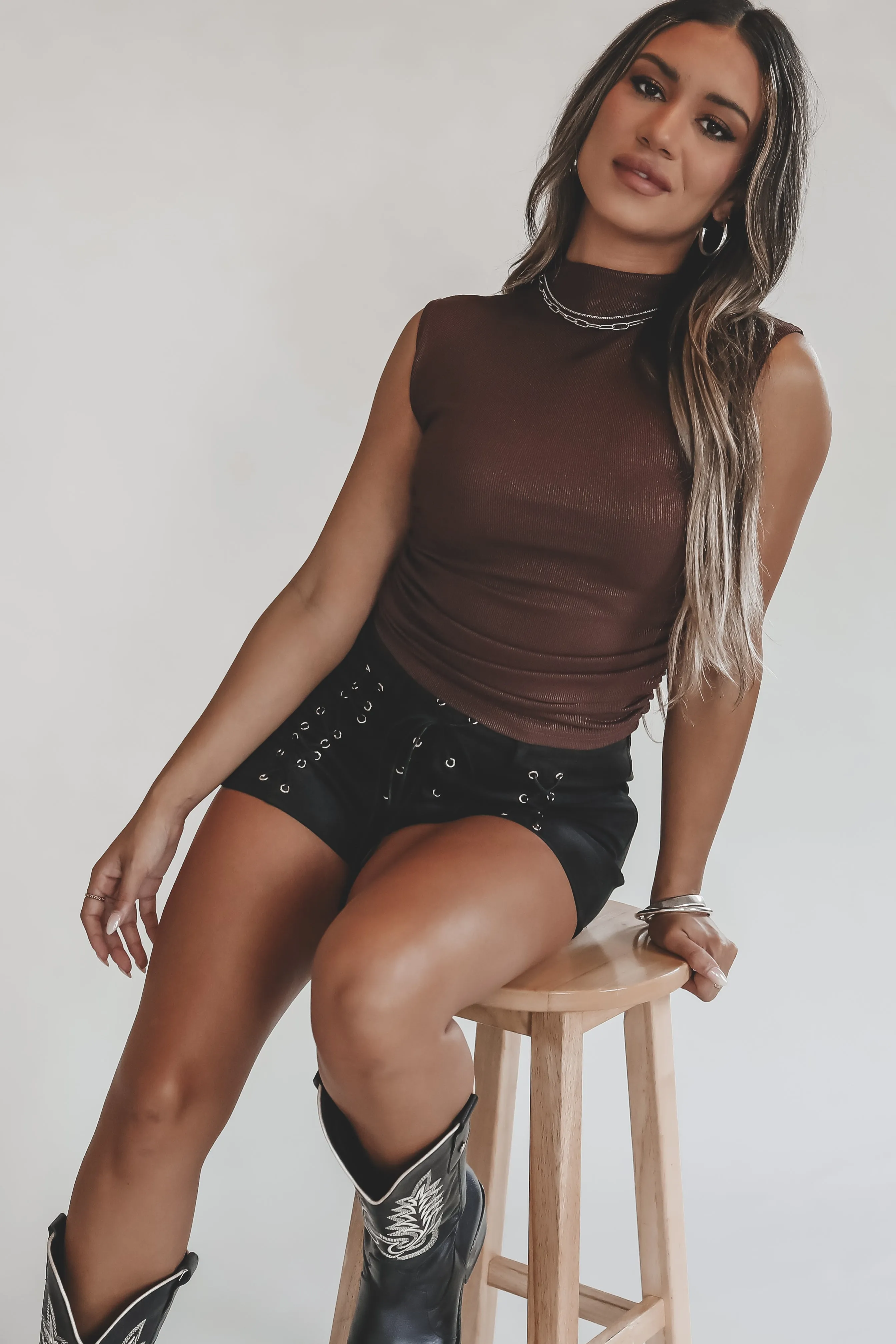 A Sparkle And Shine Mock Neck Brown Simmer Top sold by Amazing Lace product image thumbnail 5
