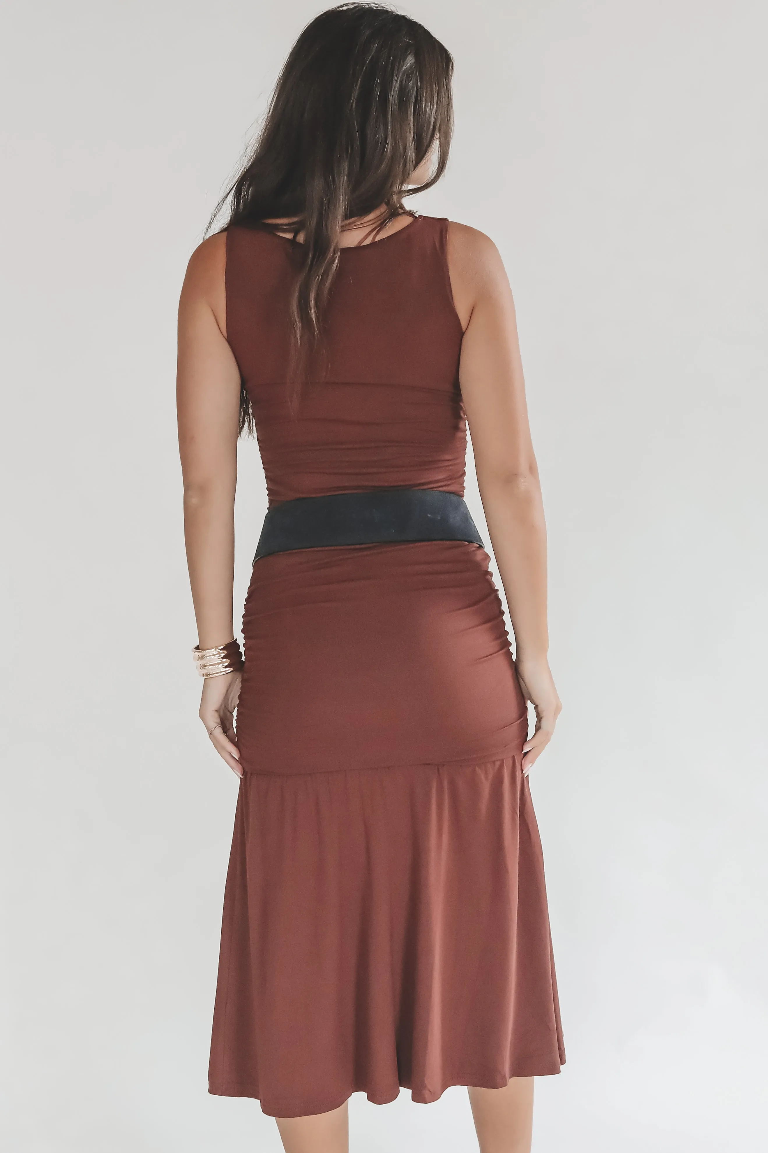 I’ll Cheers To That Brown Midi Dress sold by Amazing Lace product image thumbnail 4