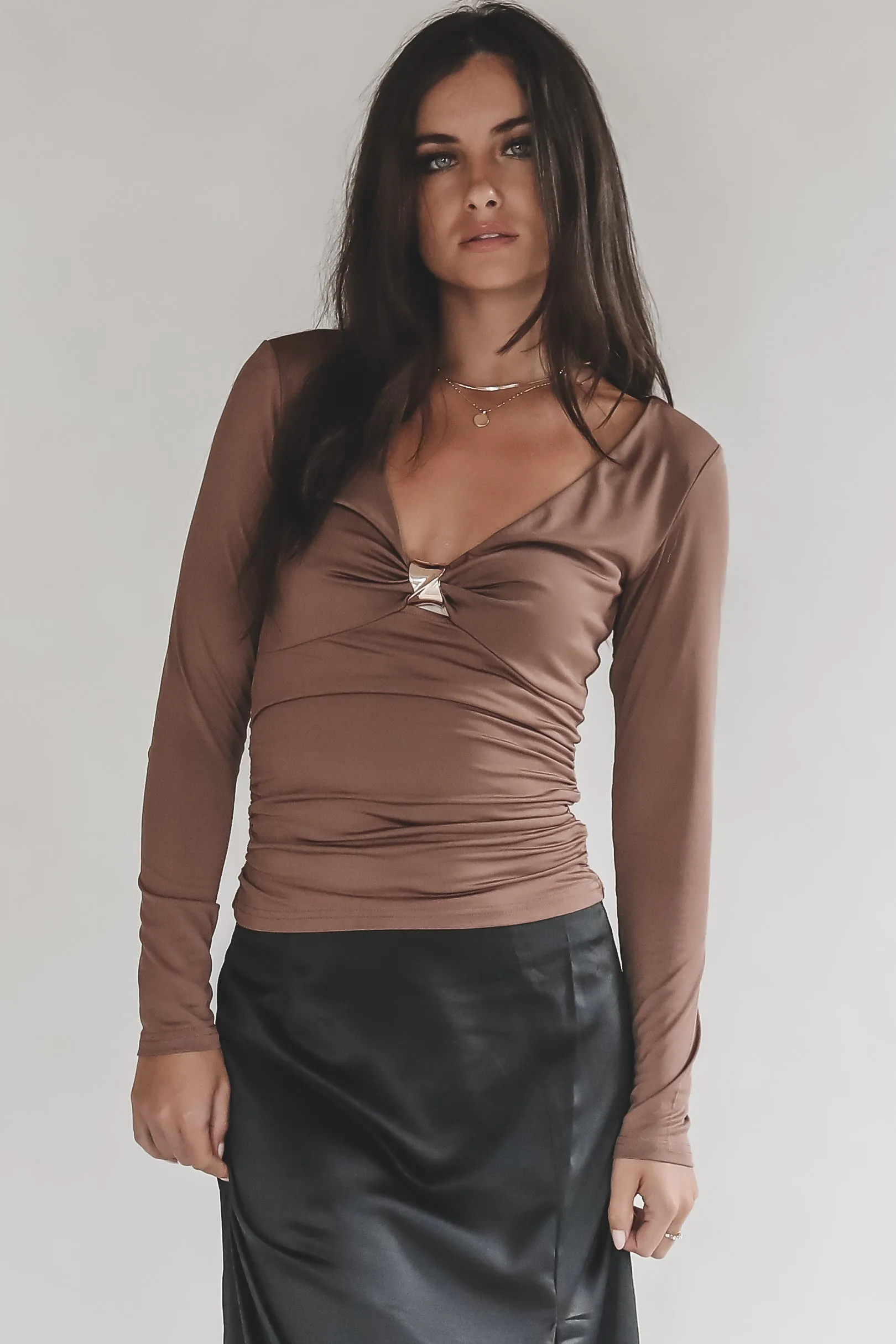 Minding My Own Mocha Long Sleeve Top sold by Amazing Lace