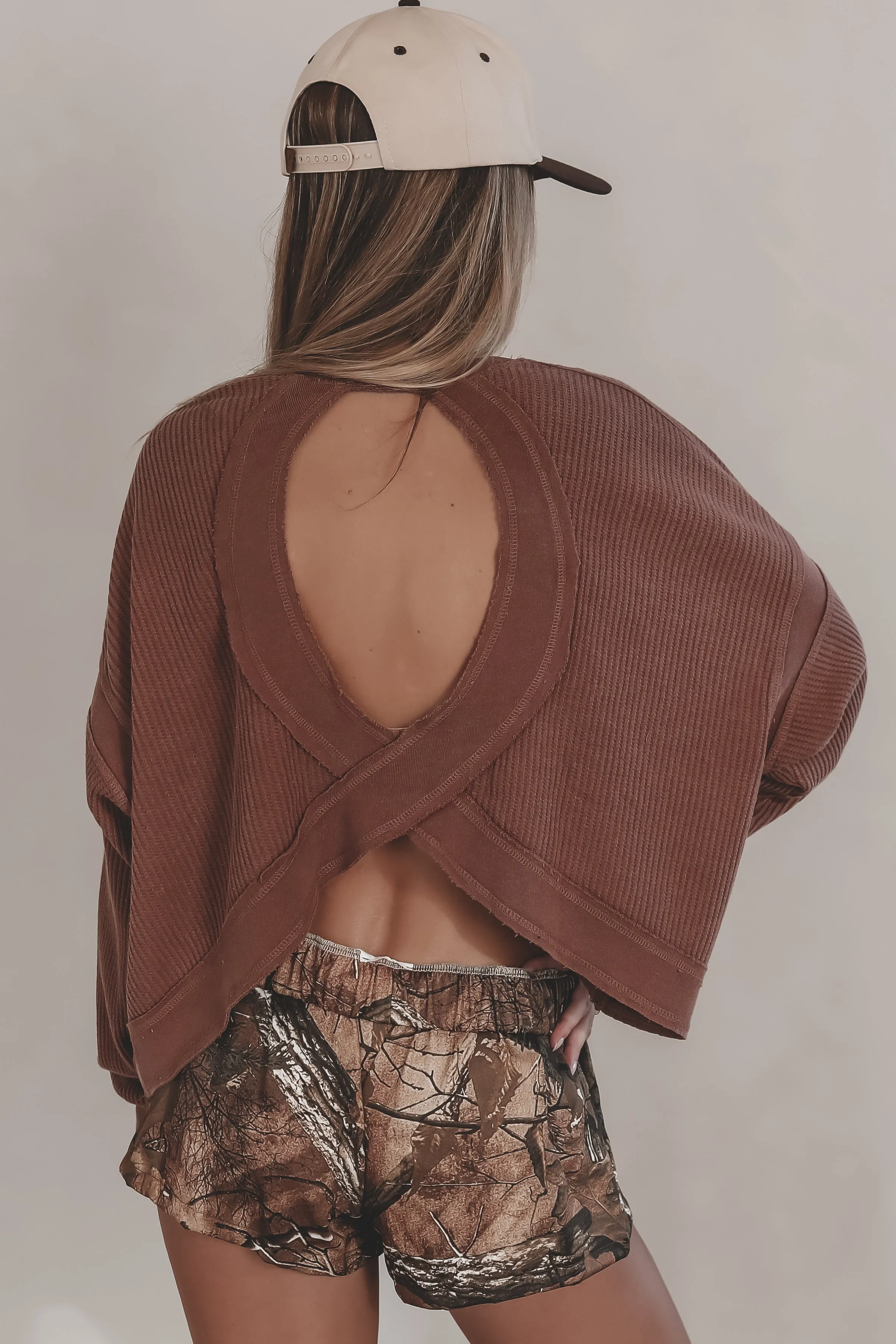 I Work Out Open Back Waffle Knit Top sold by Amazing Lace product image thumbnail 2