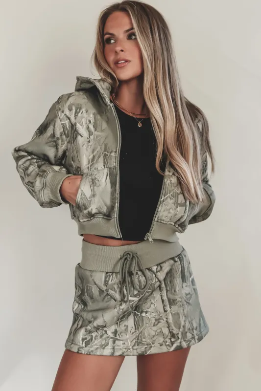 Airport Crush Washed Camo Cropped Zip Up Jacket sold by Amazing Lace