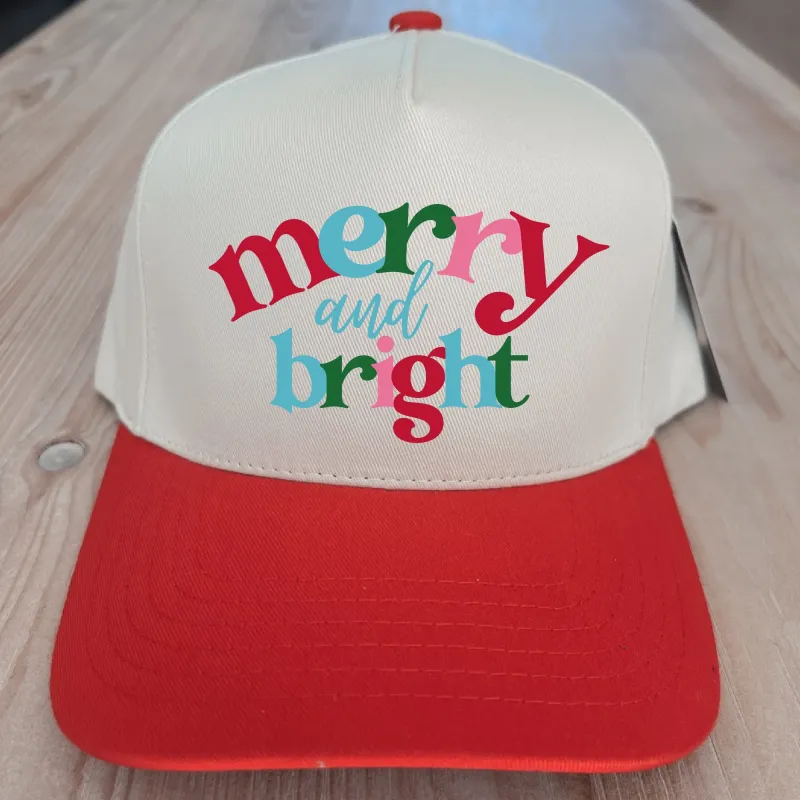 Merry and Bright Printed Christmas Holiday Trucker Hat sold by Amazing Lace