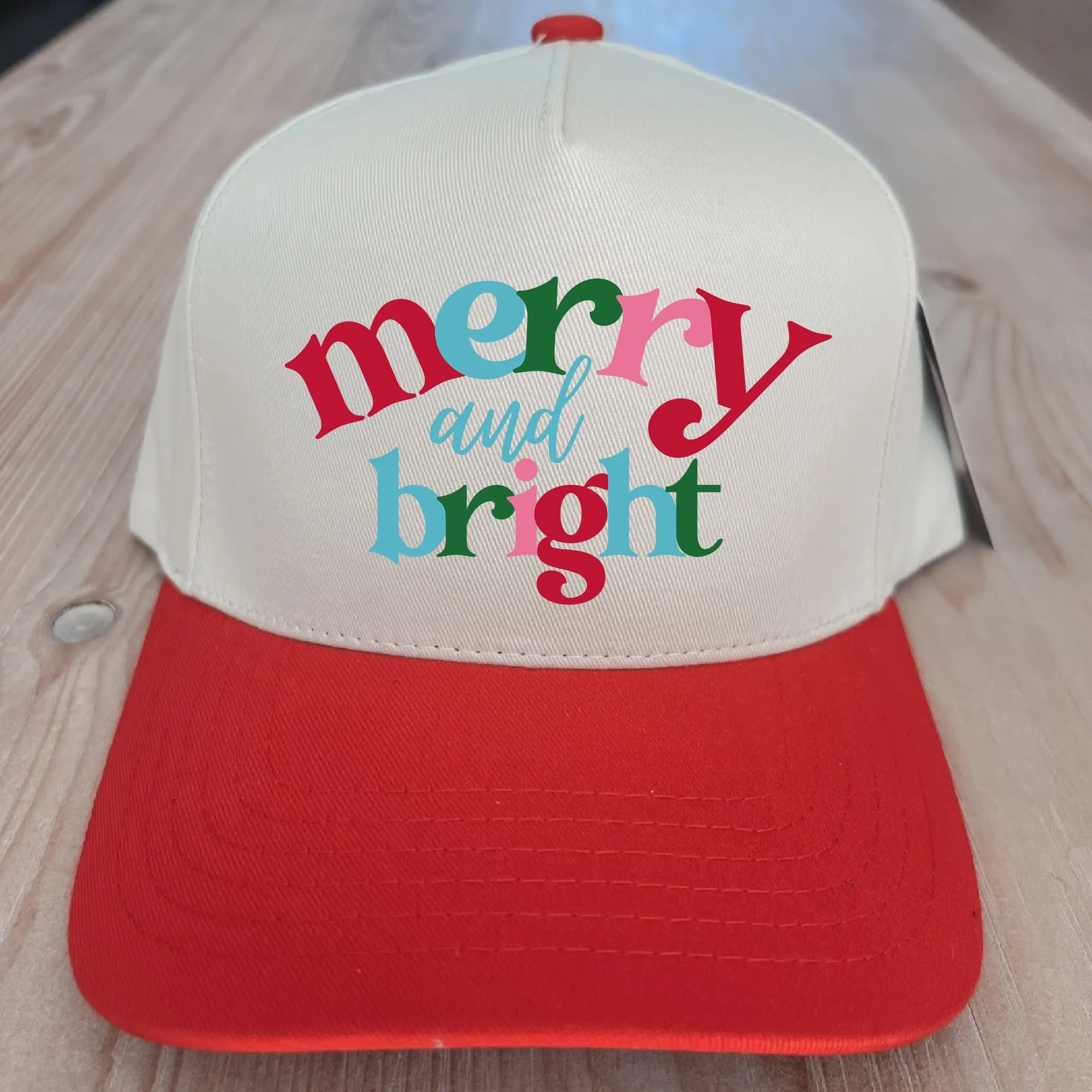 Merry and Bright Printed Christmas Holiday Trucker Hat sold by Amazing Lace