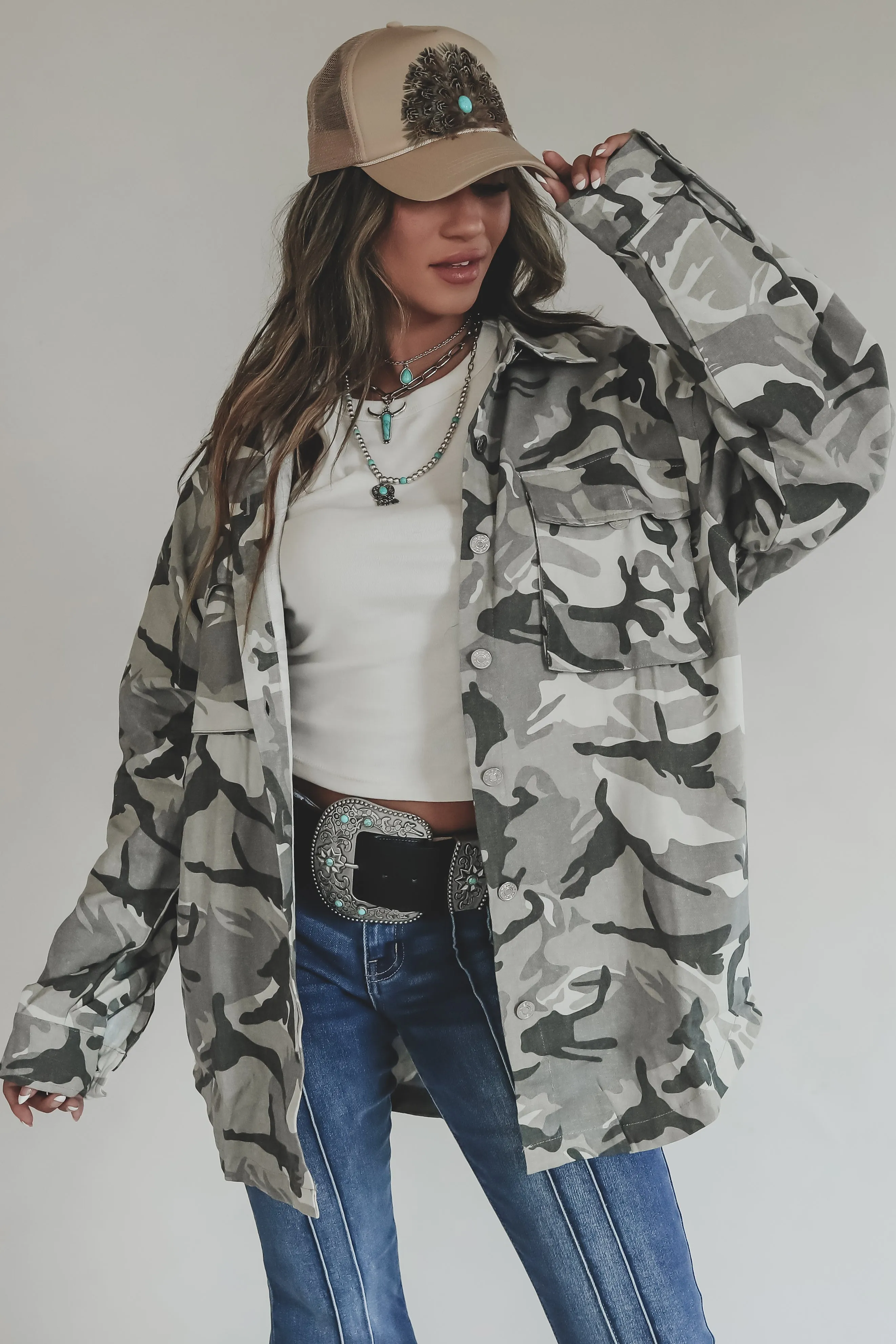 Playin It Camo Shacket Jacket Top sold by Amazing Lace product image thumbnail 4