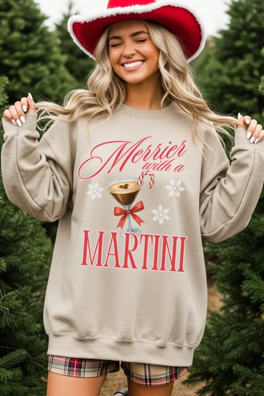 Merrier With A Martini Christmas Crewneck Sweatshirt sold by Amazing Lace