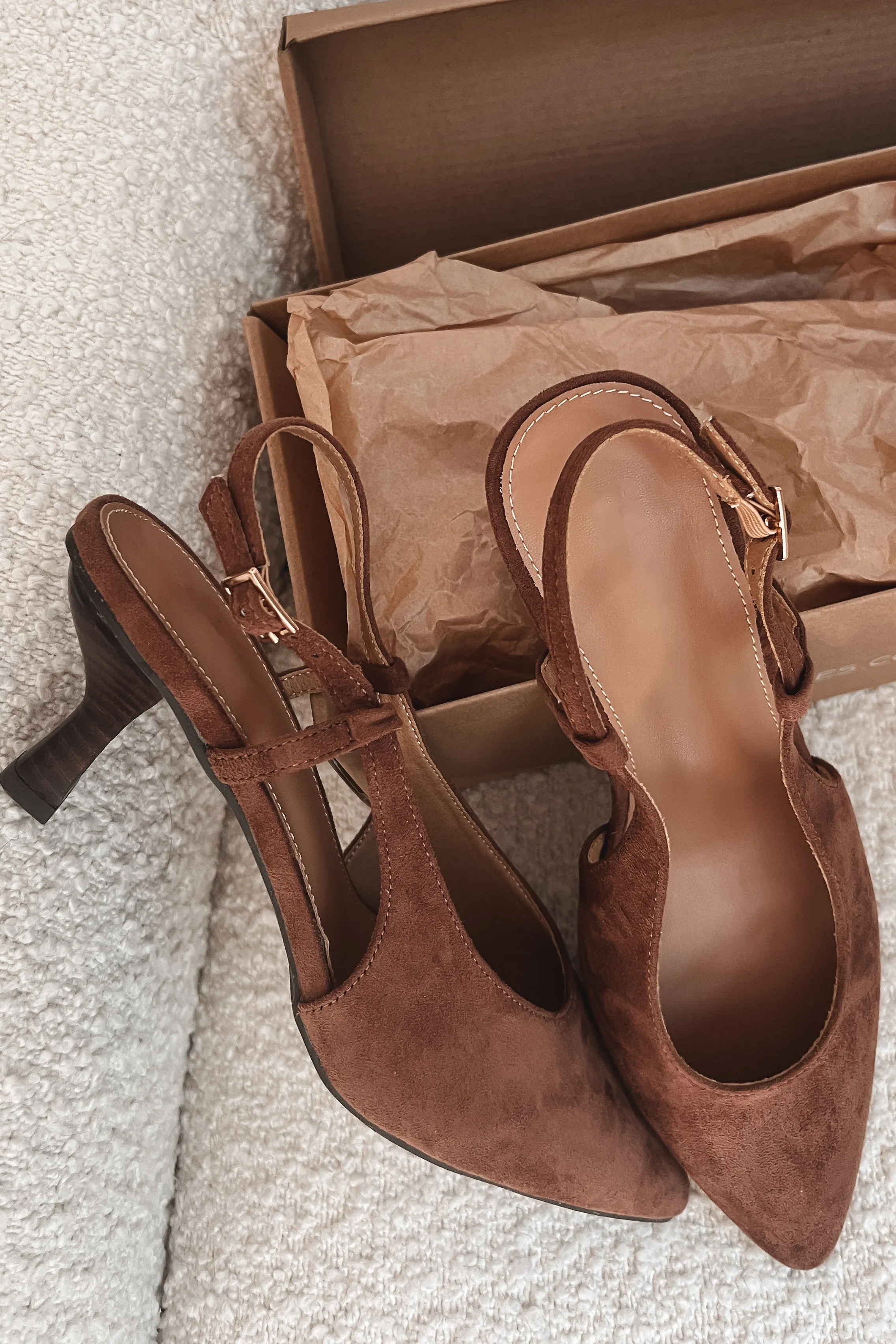 PRE-ORDER SHIPS 10/27 Sugar And Spice Brown Suede Sling Back Pointed Toe Kitten Heels sold by Amazing Lace product image thumbnail 3