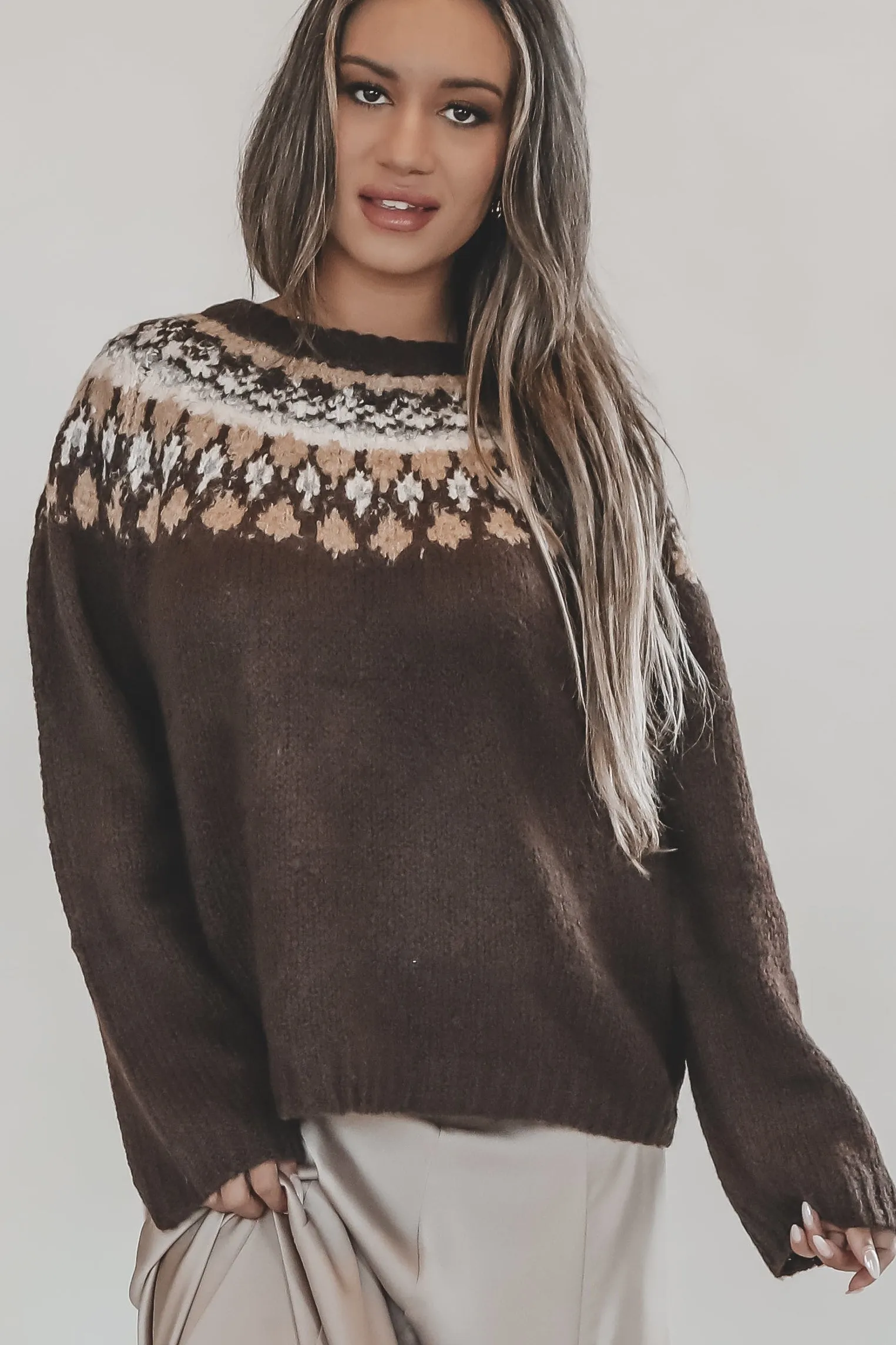 Mountain Kiss Fair Isle Brown Multi Sweater Top sold by Amazing Lace product image thumbnail 3
