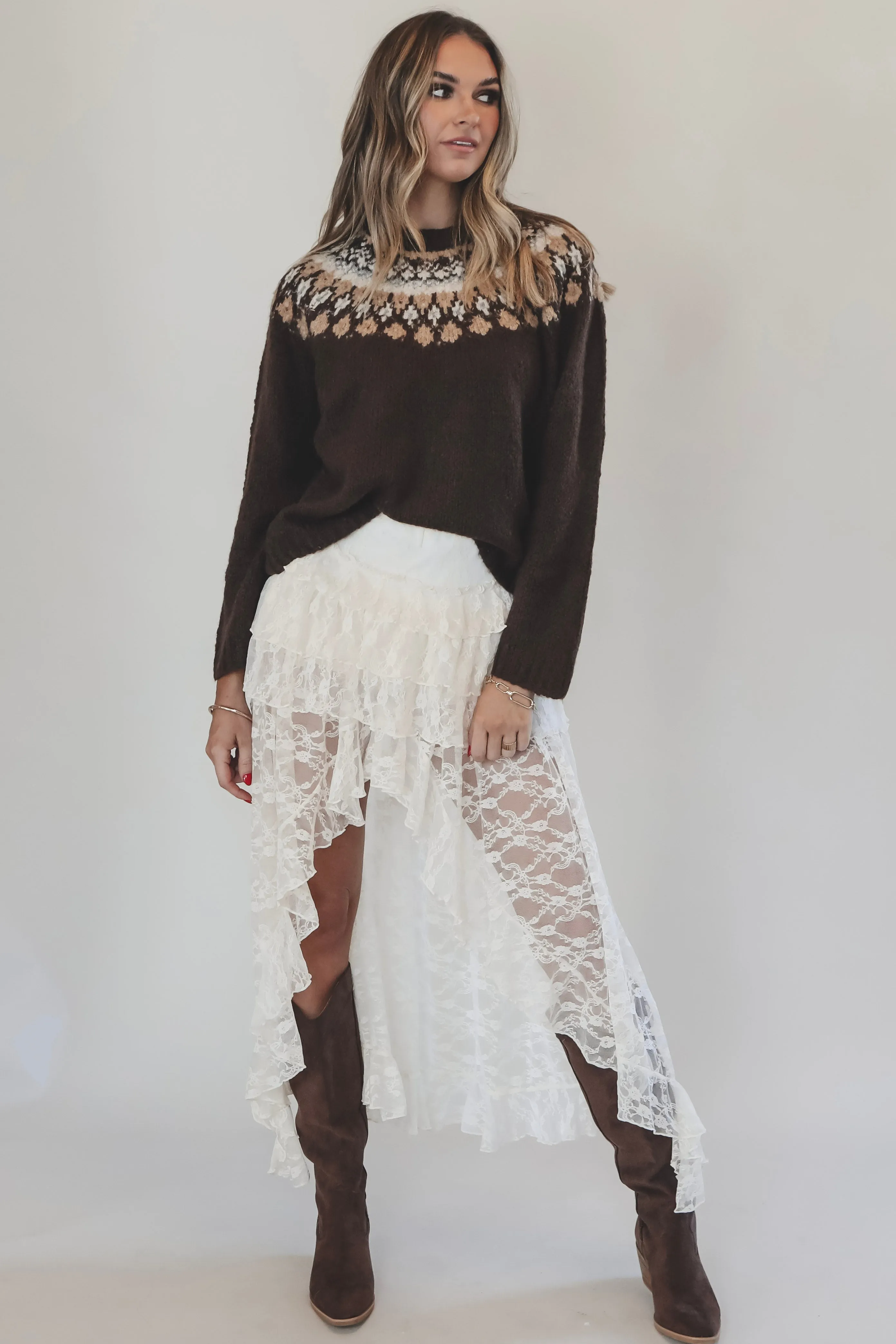 Mountain Kiss Fair Isle Brown Multi Sweater Top sold by Amazing Lace product image thumbnail 2