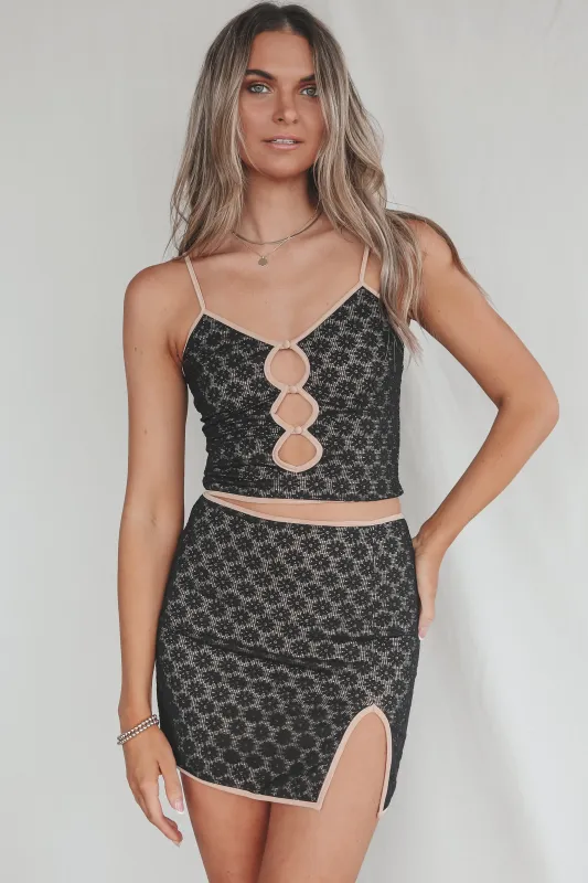 Wishing You Were Here Black Lace Mini Skirt Set sold by Amazing Lace