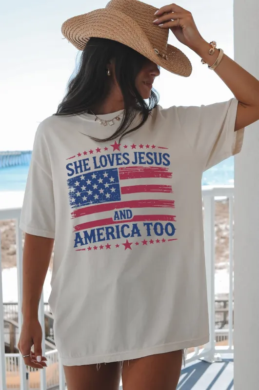 She Loves Jesus And America Too Tee made by Amazing Lace