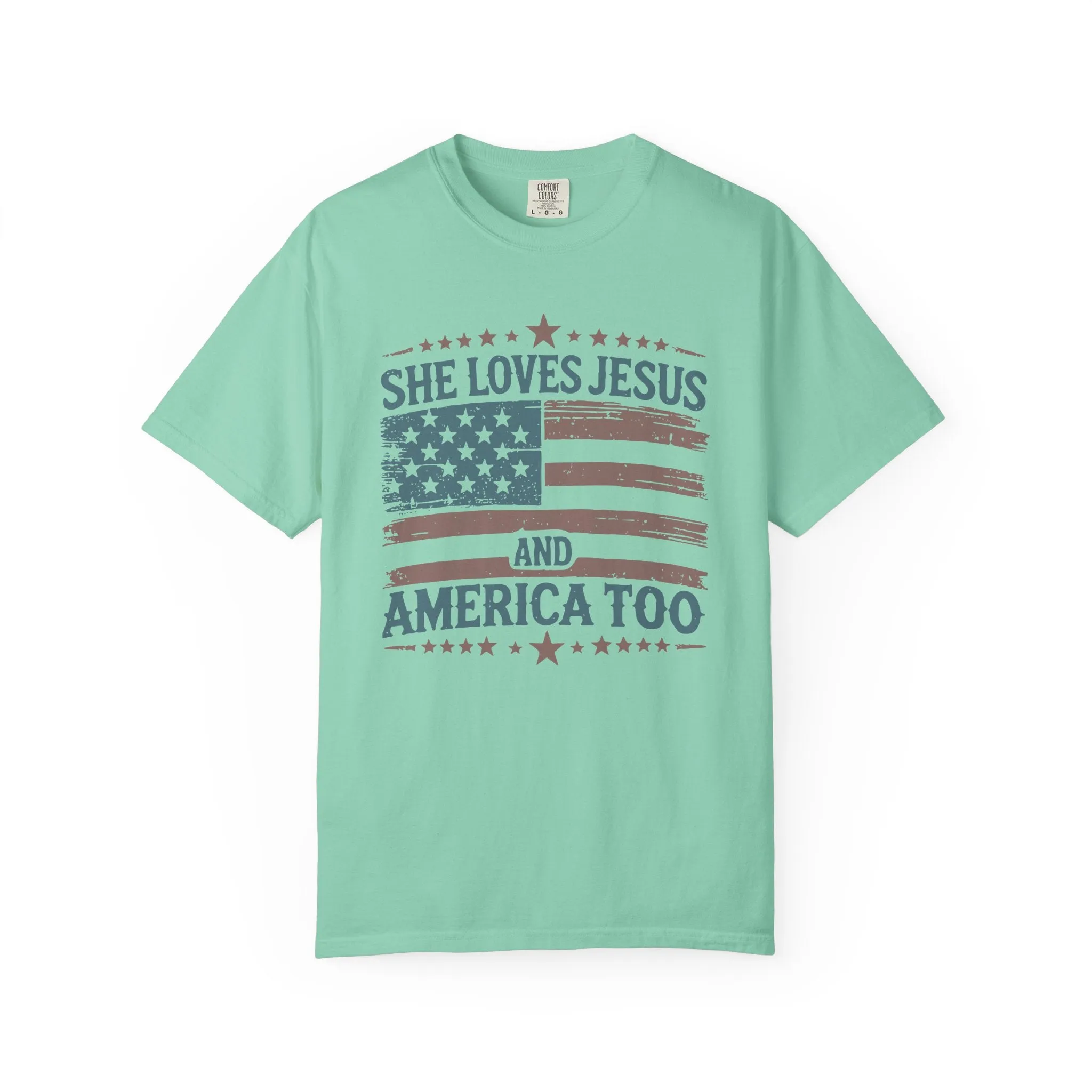 She Loves Jesus and America Too T-Shirt — Patriotic Christian Tee sold by Amazing Lace product image thumbnail 4