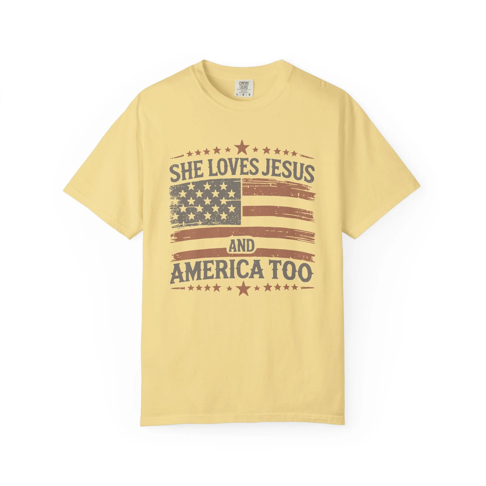 She Loves Jesus and America Too T-Shirt — Patriotic Christian Tee sold by Amazing Lace product image thumbnail 3