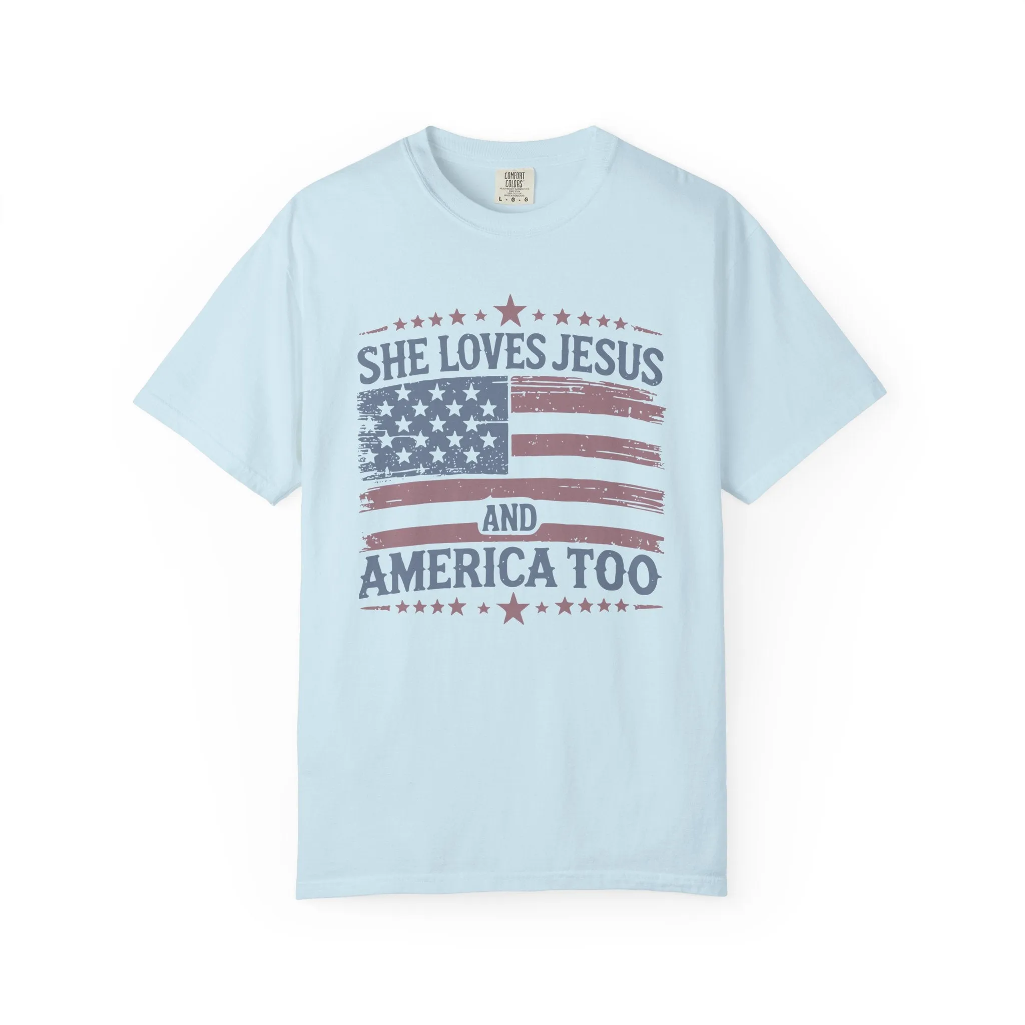 She Loves Jesus and America Too T-Shirt — Patriotic Christian Tee sold by Amazing Lace product image thumbnail 5