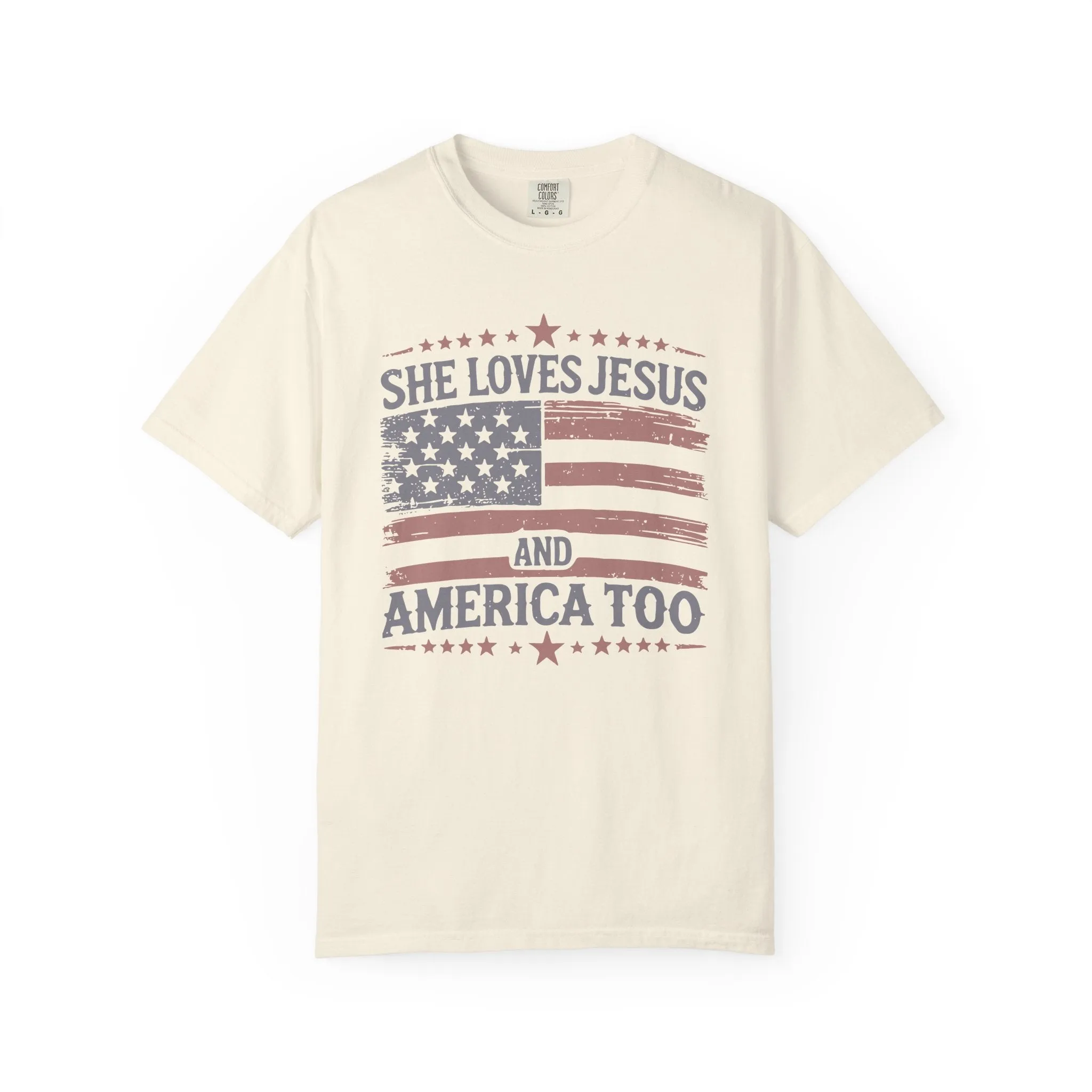 She Loves Jesus and America Too T-Shirt — Patriotic Christian Tee sold by Amazing Lace product image thumbnail 2