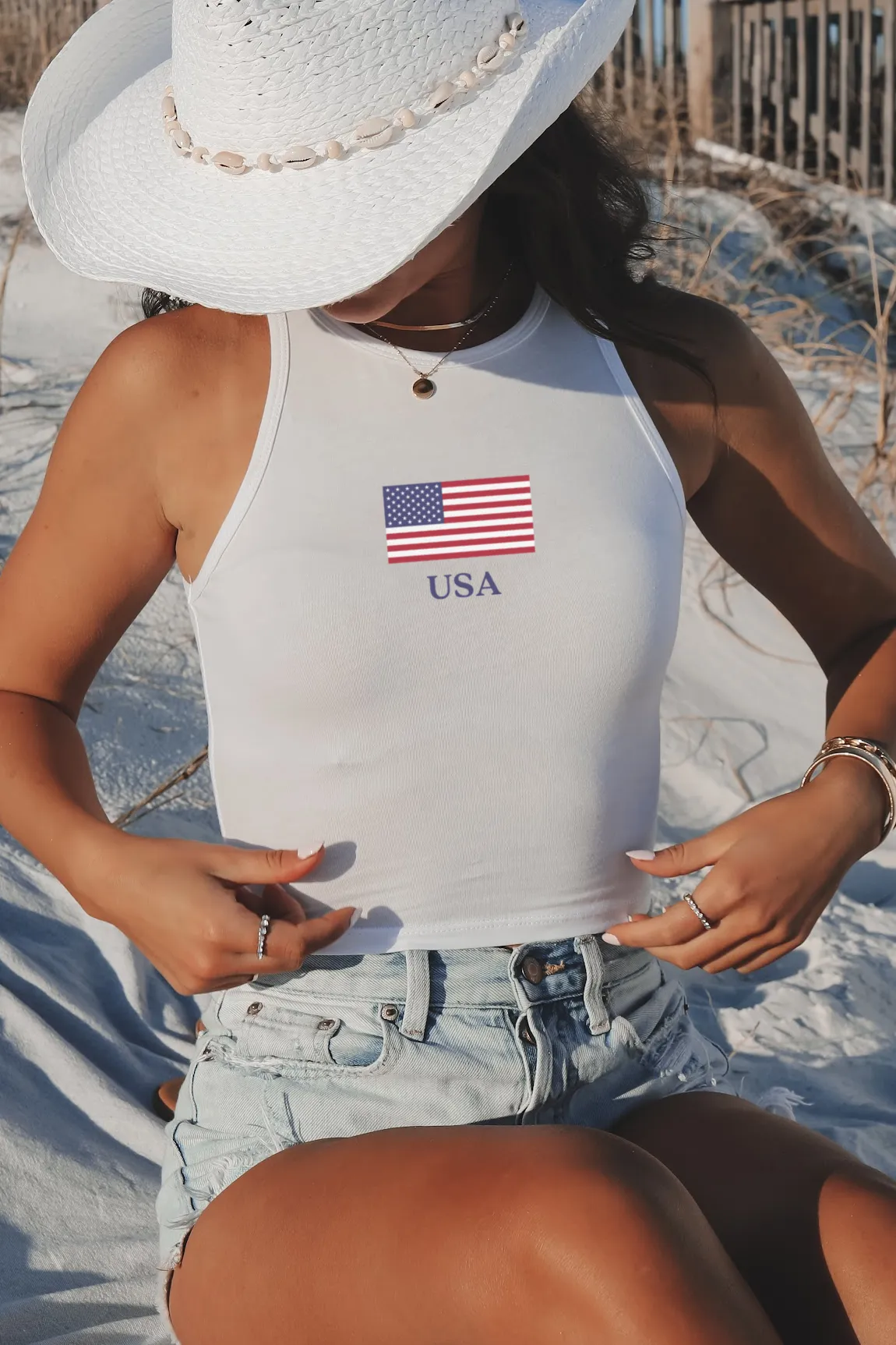 USA Patriotic American Flag Graphic High Neck Tank sold by Amazing Lace