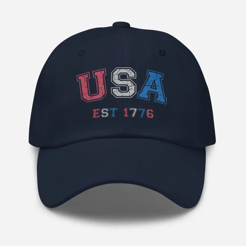 USA EST 1776 Navy Dad hat made by Amazing Lace