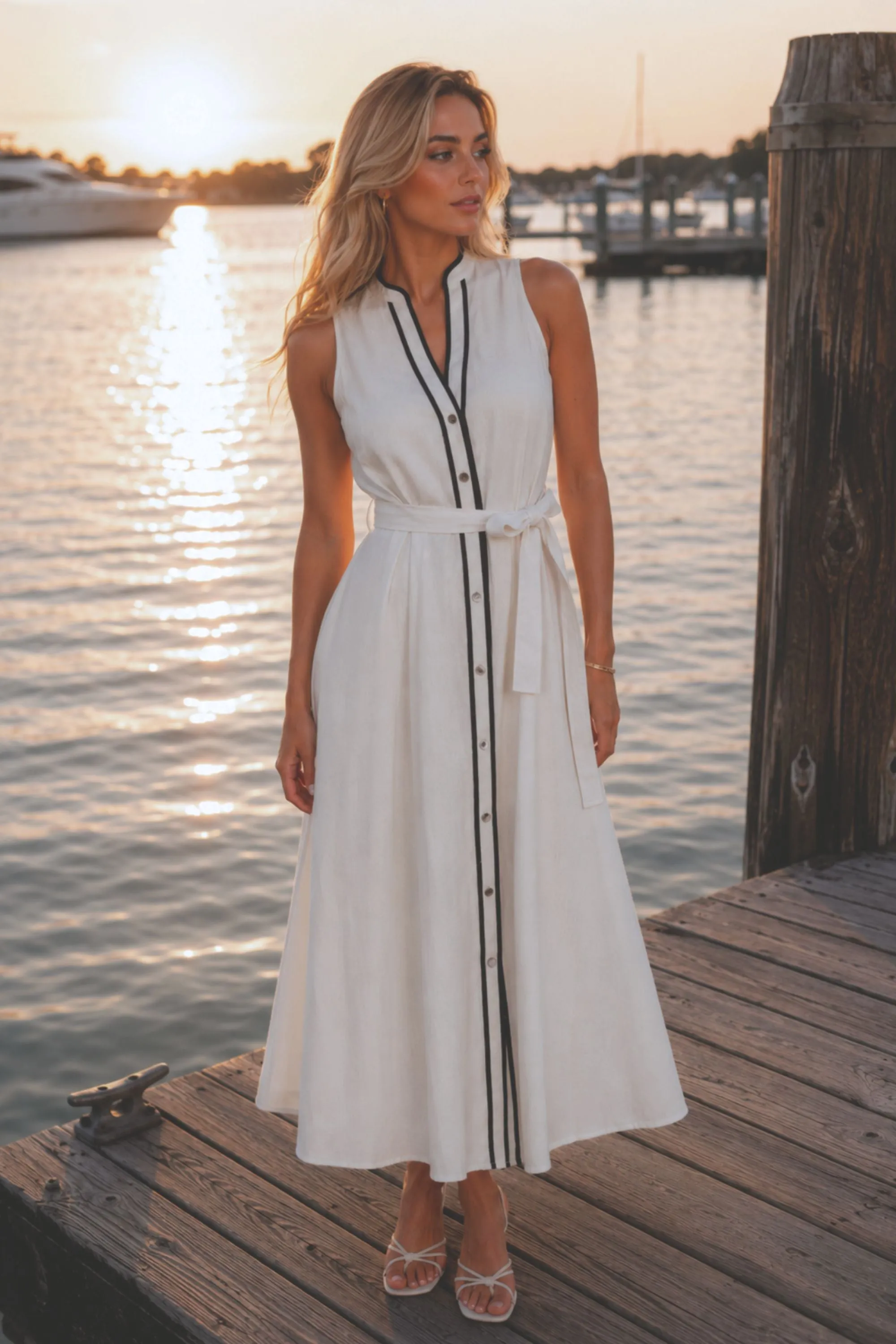 Harbor Lights Contrast Trim Maxi Dress sold by Amazing Lace