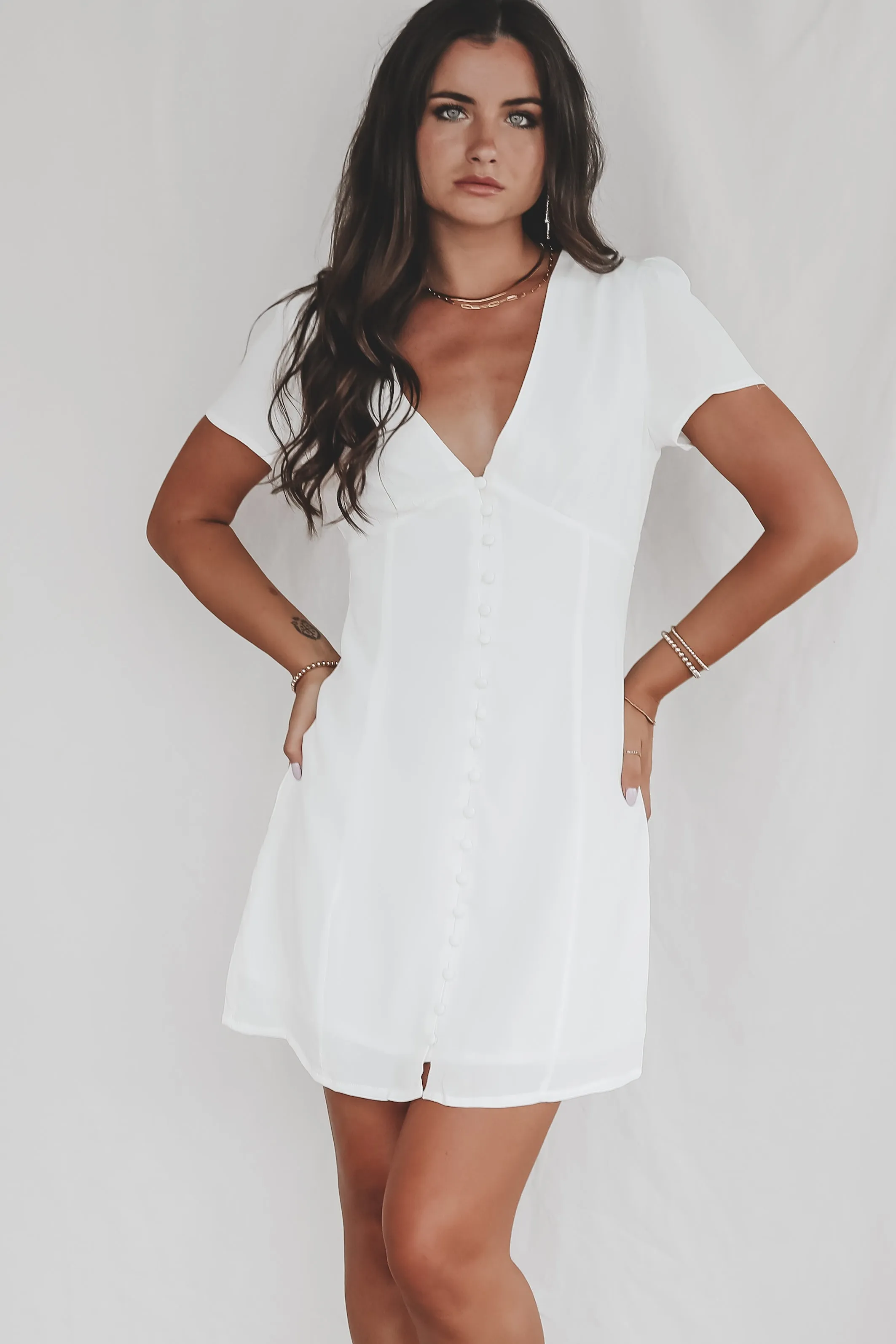 Miss Professional White Short Sleeve Button Up Mini sold by Amazing Lace