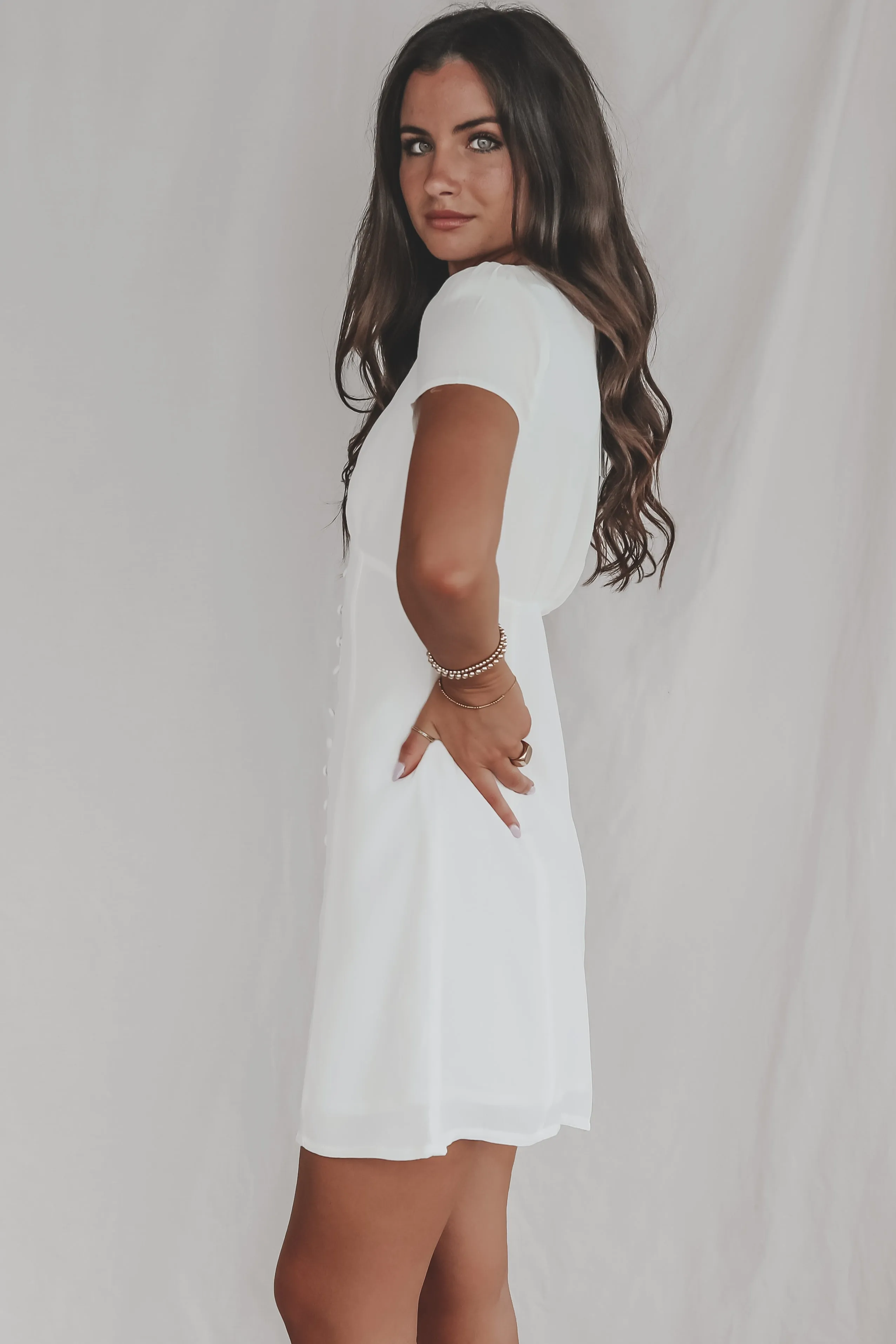 Miss Professional White Short Sleeve Button Up Mini sold by Amazing Lace product image thumbnail 4