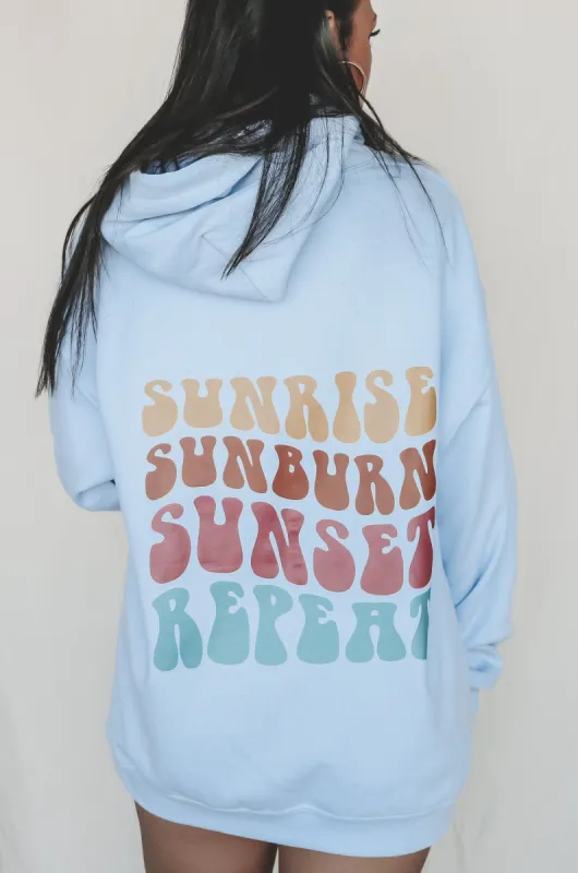 Sunrise Sunburn Sunset Repeat Oversized Blue Hoodie sold by Amazing Lace