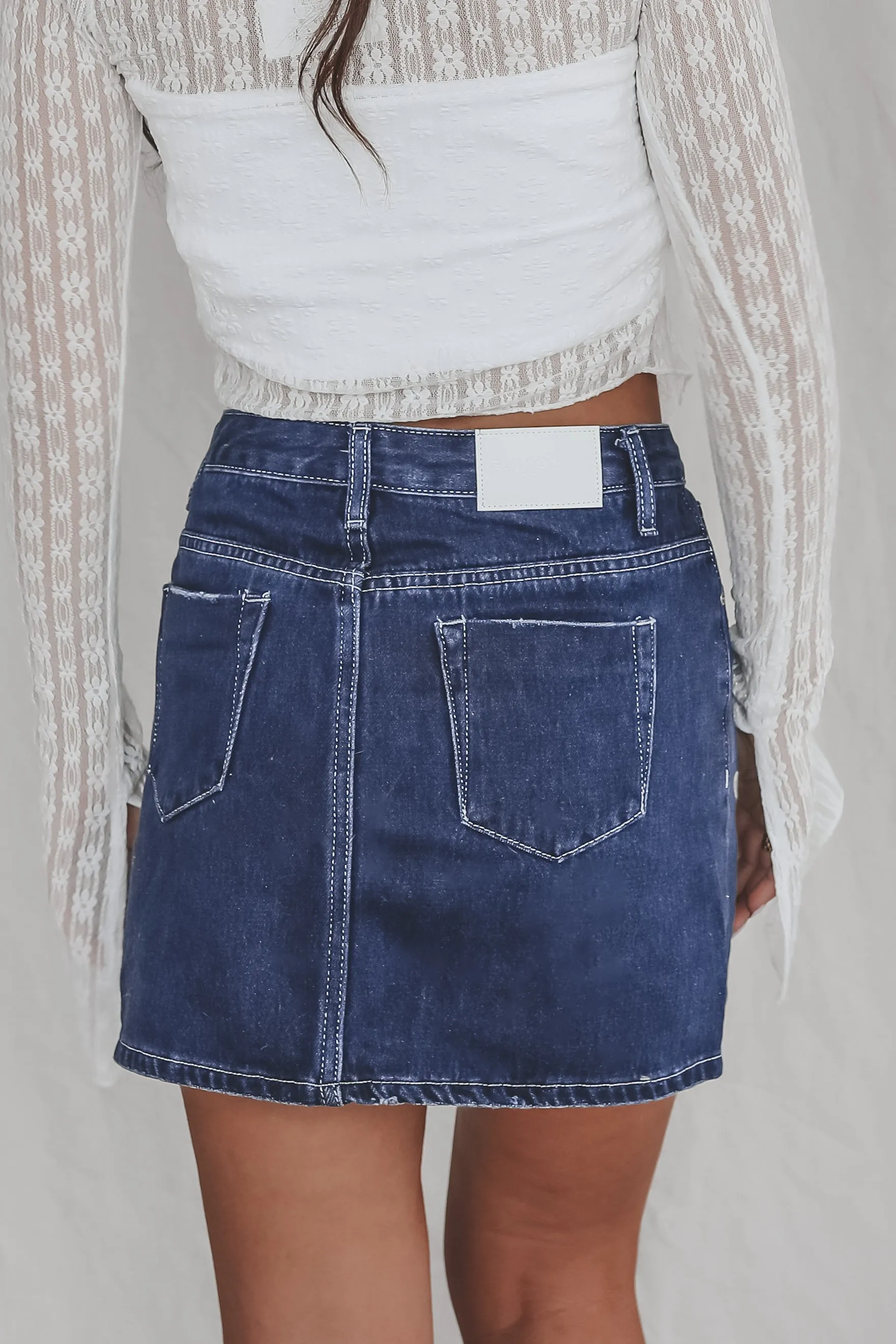 Dance You Home Dark Denim Mini Skirt sold by Amazing Lace product image thumbnail 3
