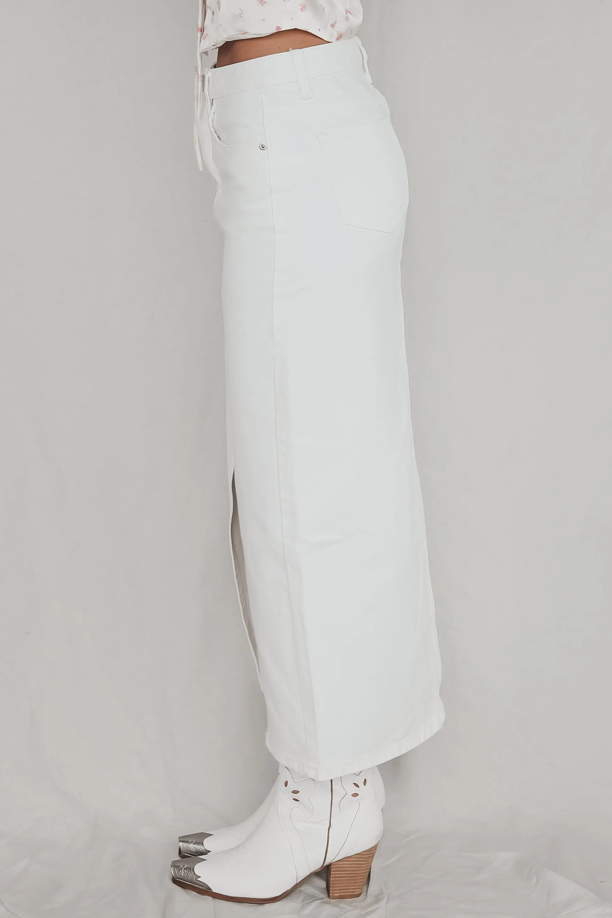 DEAL Woke Up Western White Denim Maxi Skirt sold by Amazing Lace product image thumbnail 3