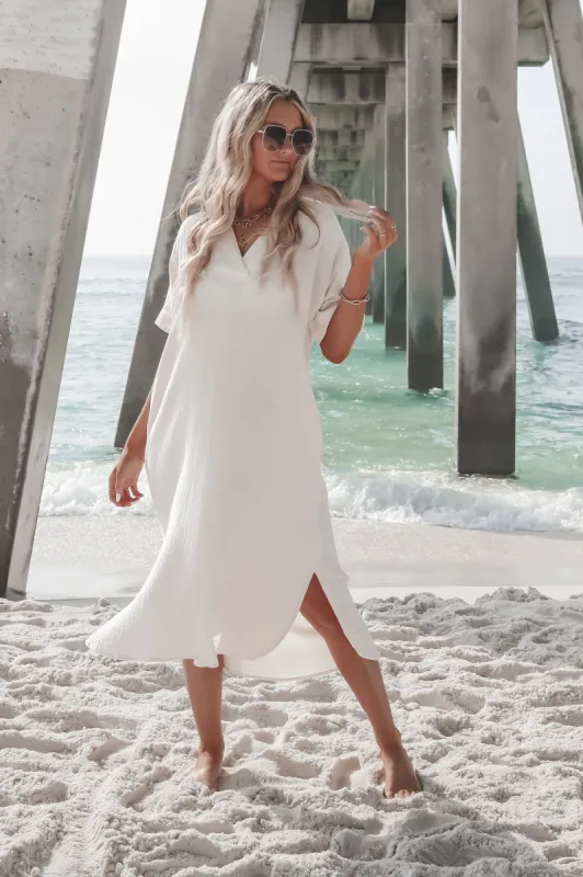 Laying In The Sun Short Sleeve Cream Linen Dress sold by Amazing Lace