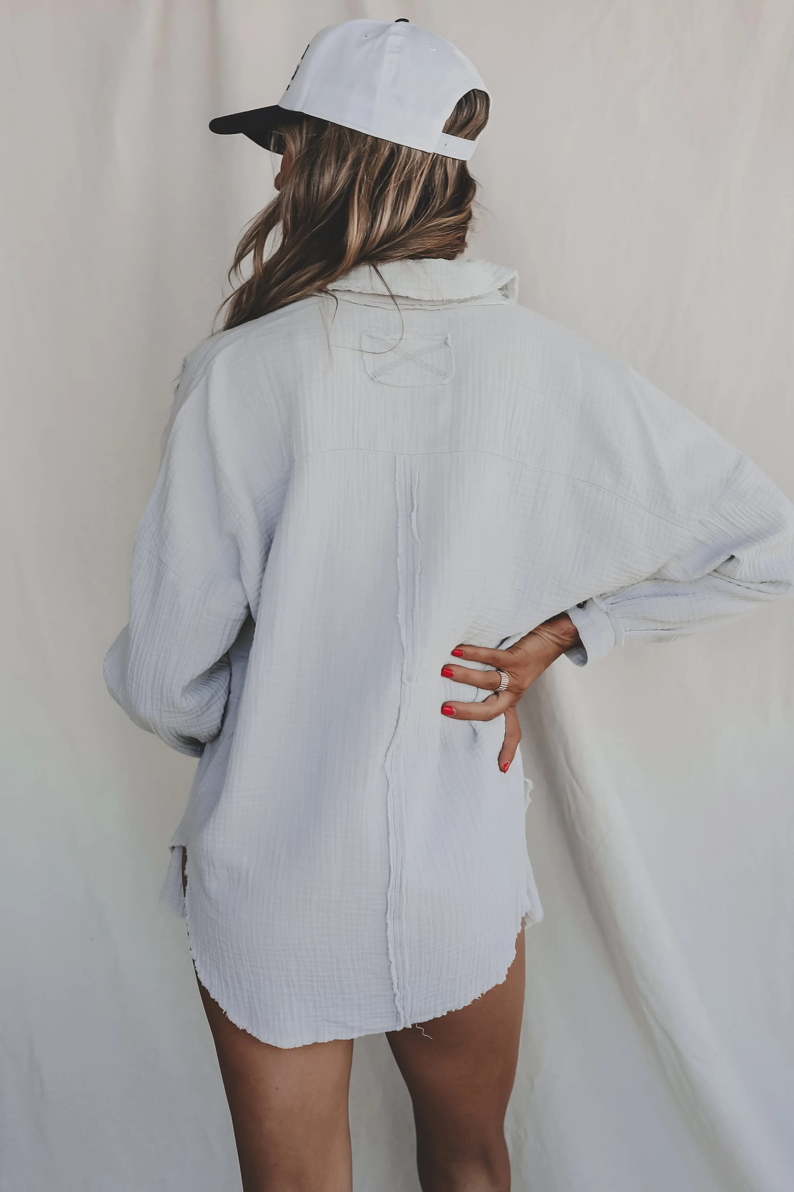 Salty Hair Oversized Linen Button Up Shirt sold by Amazing Lace product image thumbnail 4