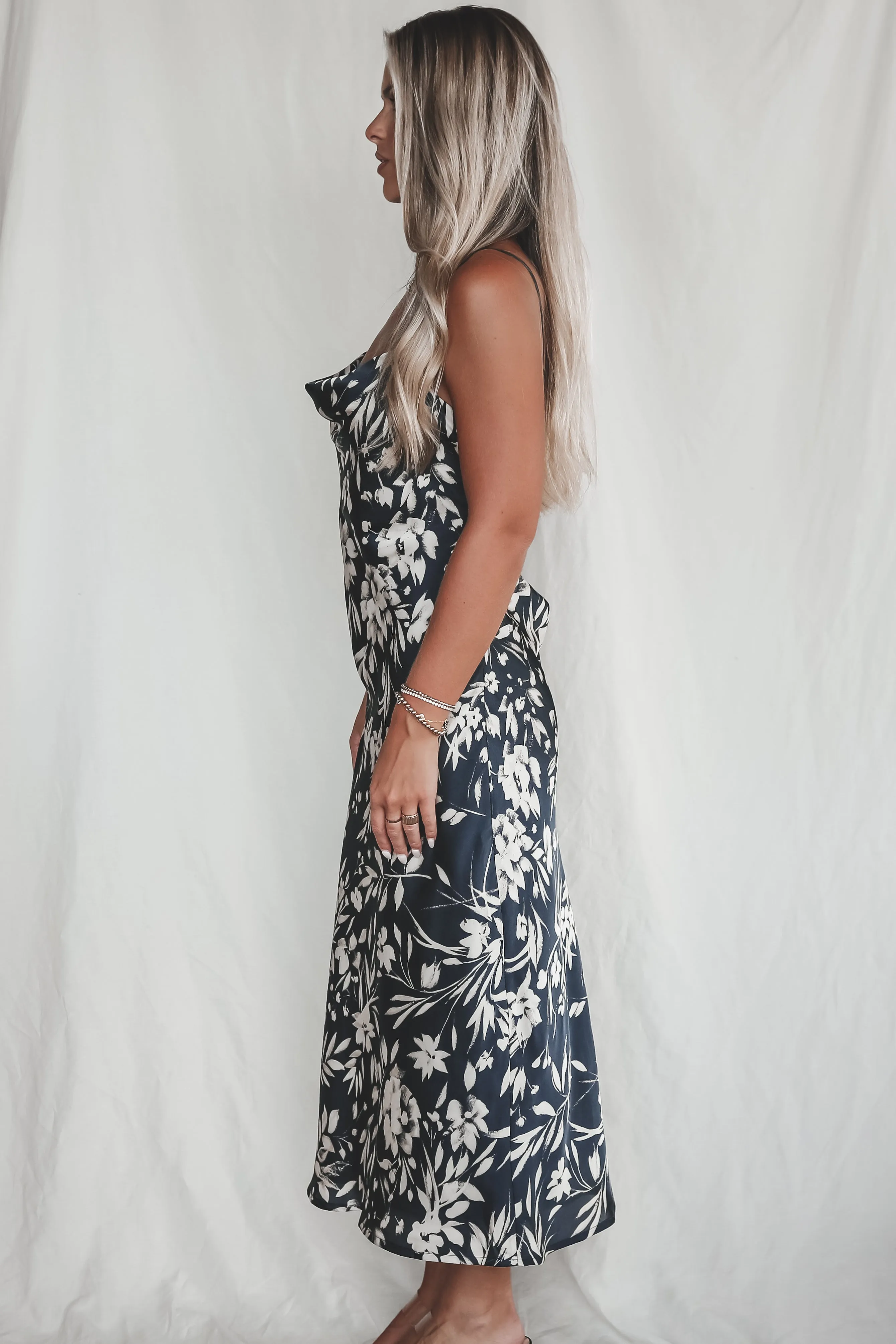 A Nice Evening Navy Satin Low Back Maxi Dress sold by Amazing Lace product image thumbnail 5