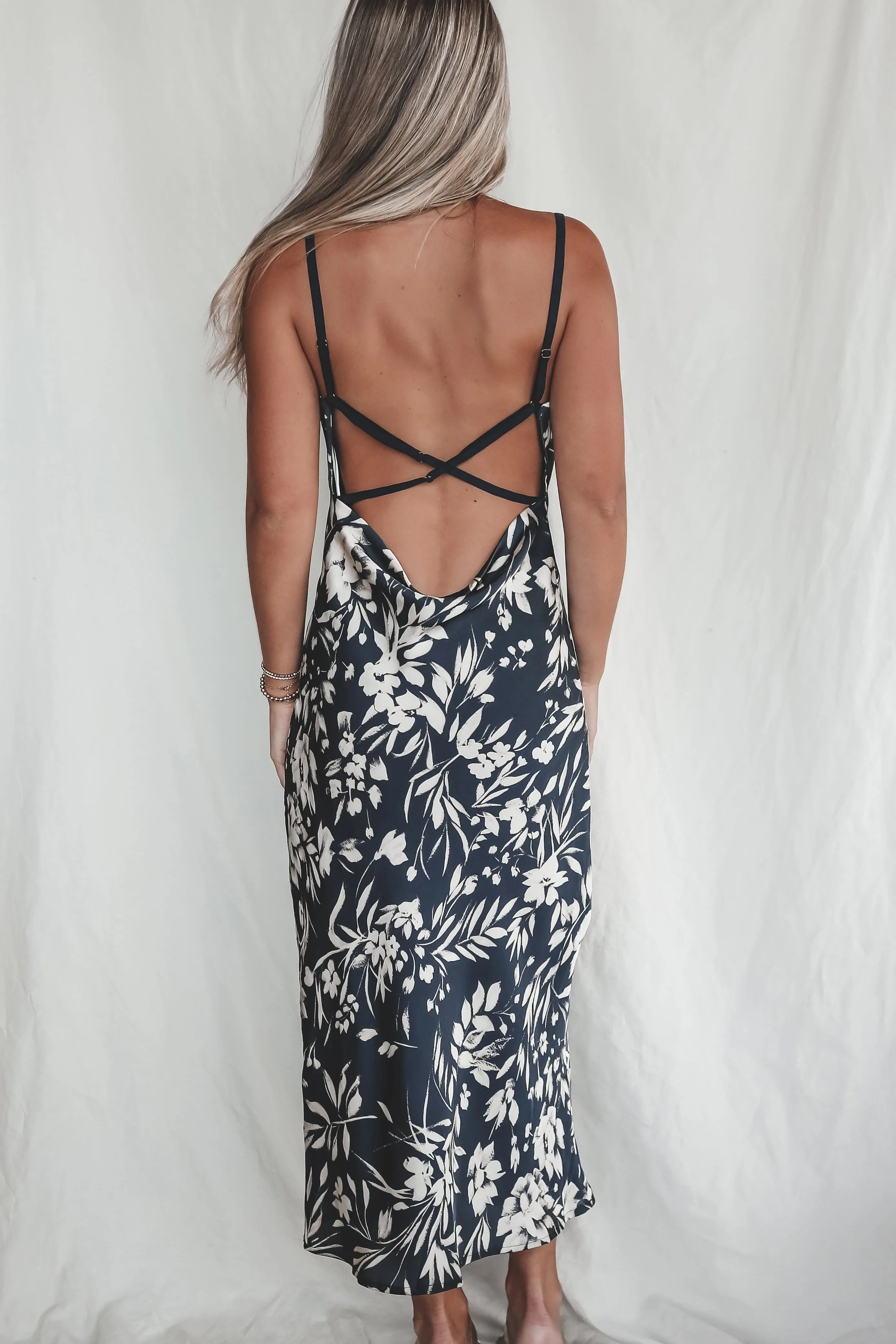 A Nice Evening Navy Satin Low Back Maxi Dress sold by Amazing Lace product image thumbnail 2