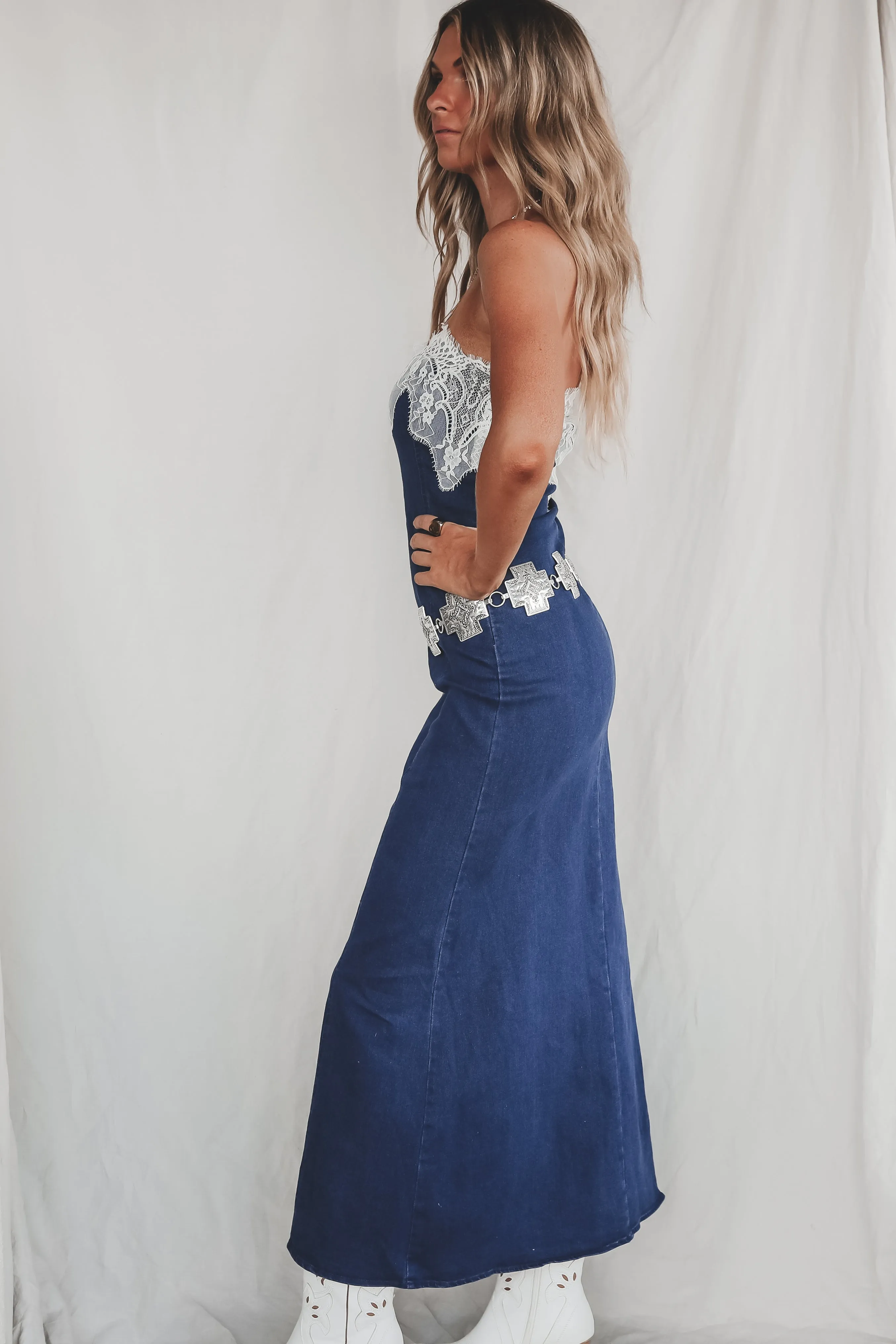 DEAL Cowgirl Cocktail Denim Lace Maxi Dress sold by Amazing Lace product image thumbnail 3