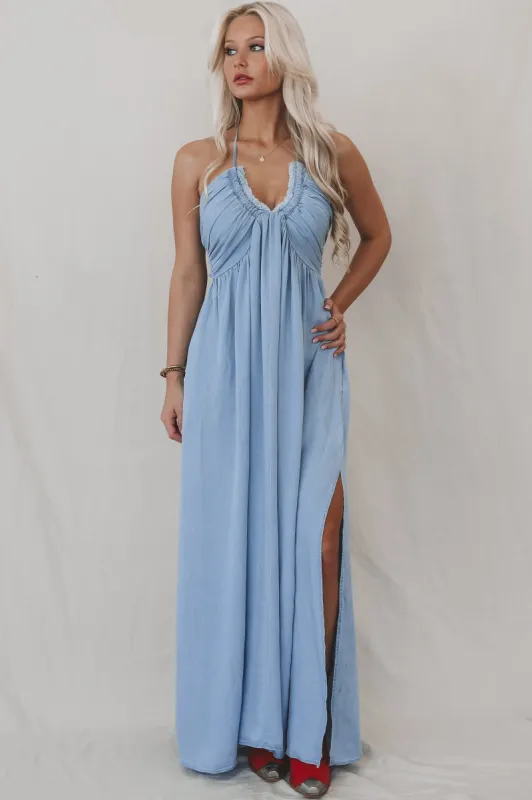 Into The Wind Blue Maxi Dress sold by Amazing Lace