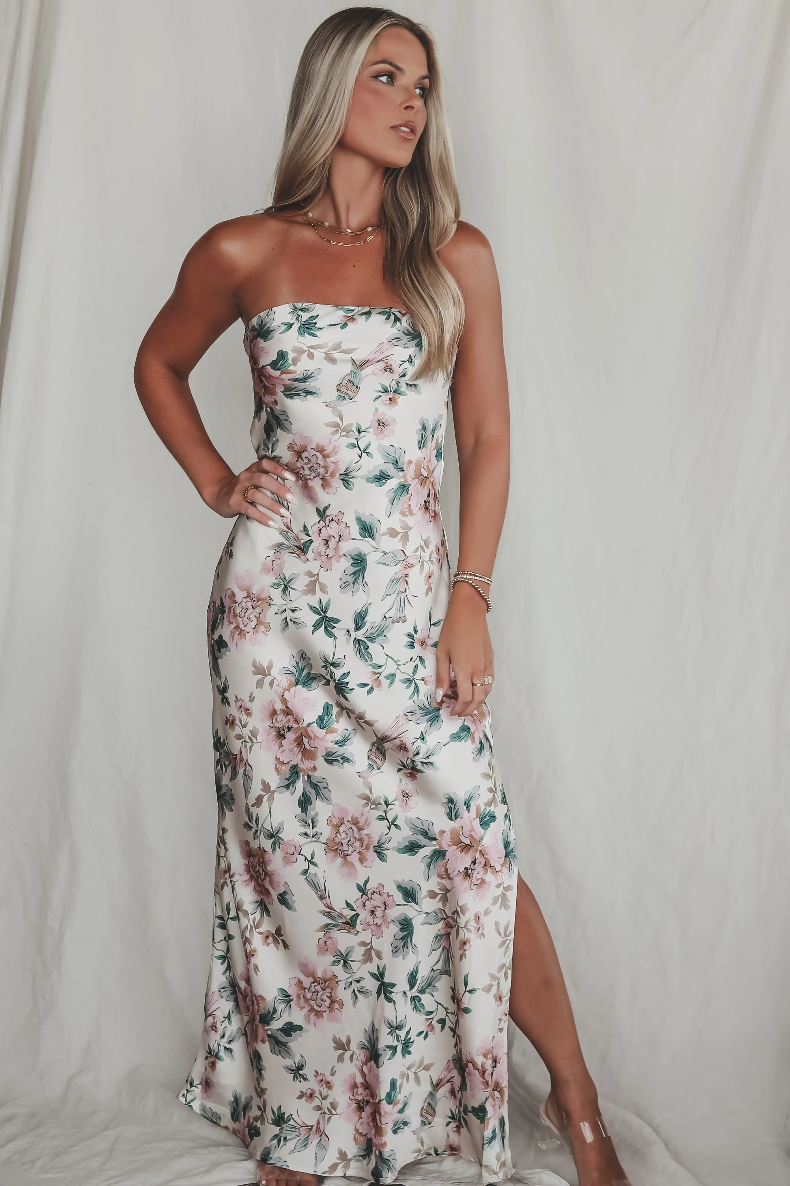 Eyes On You Obviously Ivory Satin Strapless Maxi Dress sold by Amazing Lace product image thumbnail 5