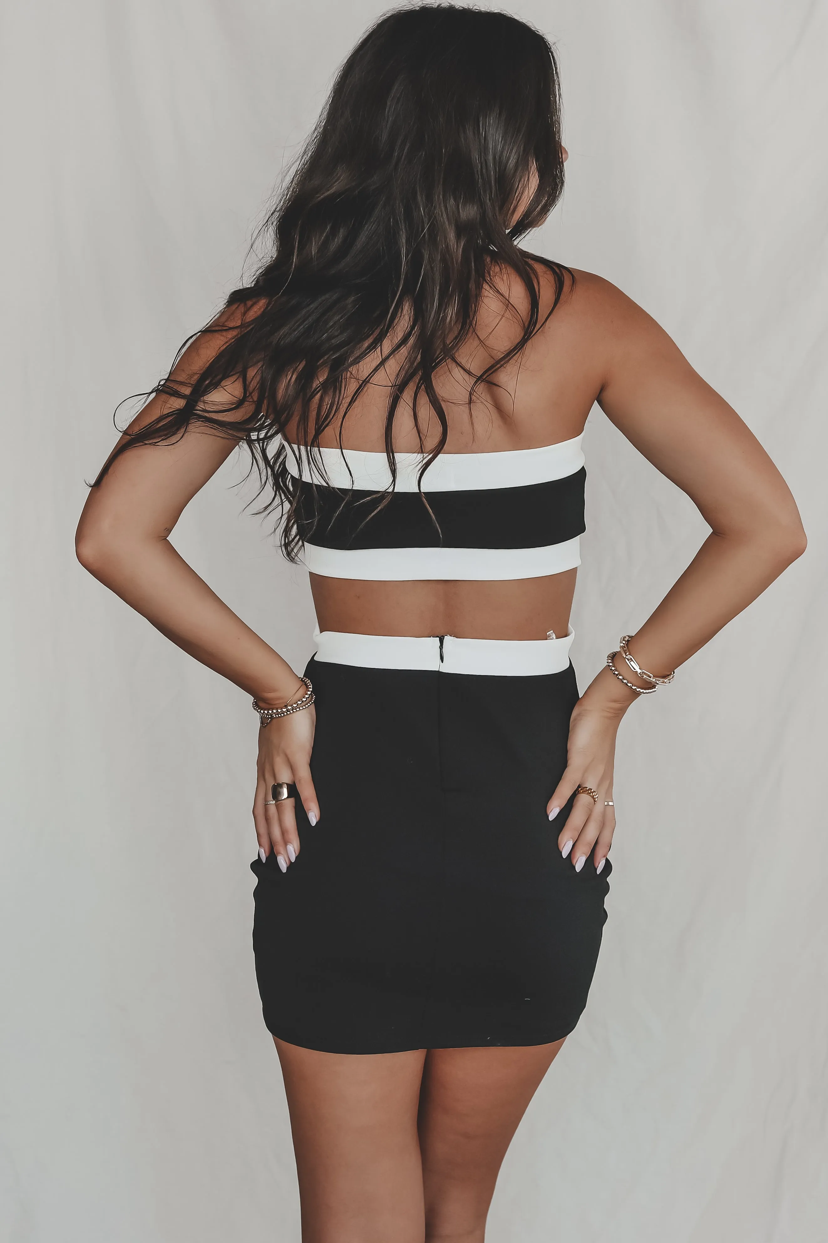 Working Late Black And White Strapless Dress sold by Amazing Lace product image thumbnail 5