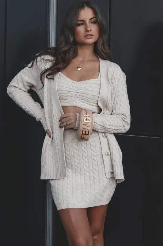 DEAL Too Cute Taupe Cable Knit Sweater Cardigan sold by Amazing Lace