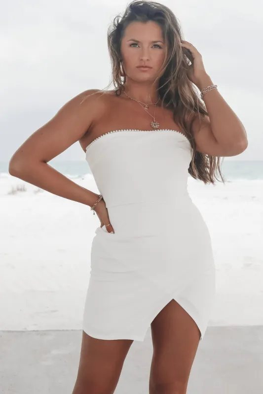 Beach Side I Do Off White Strapless Mini Dress sold by Amazing Lace