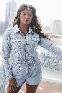 DEAL A Match Made In Heaven Denim Fringe Romper sold by Amazing Lace