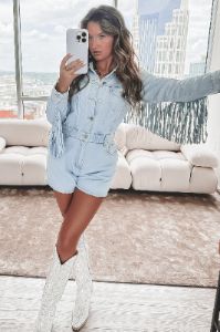 DEAL A Match Made In Heaven Denim Fringe Romper sold by Amazing Lace