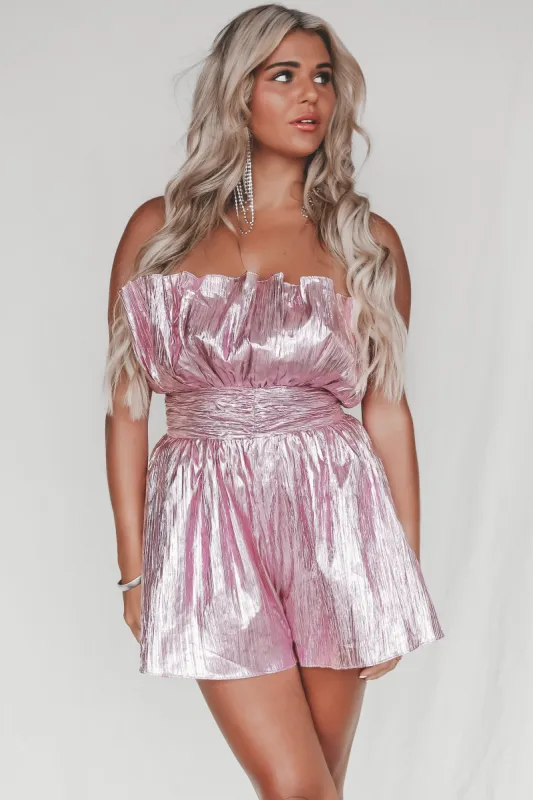 DEAL Felt Like A Movie Metallic Pink Romper sold by Amazing Lace