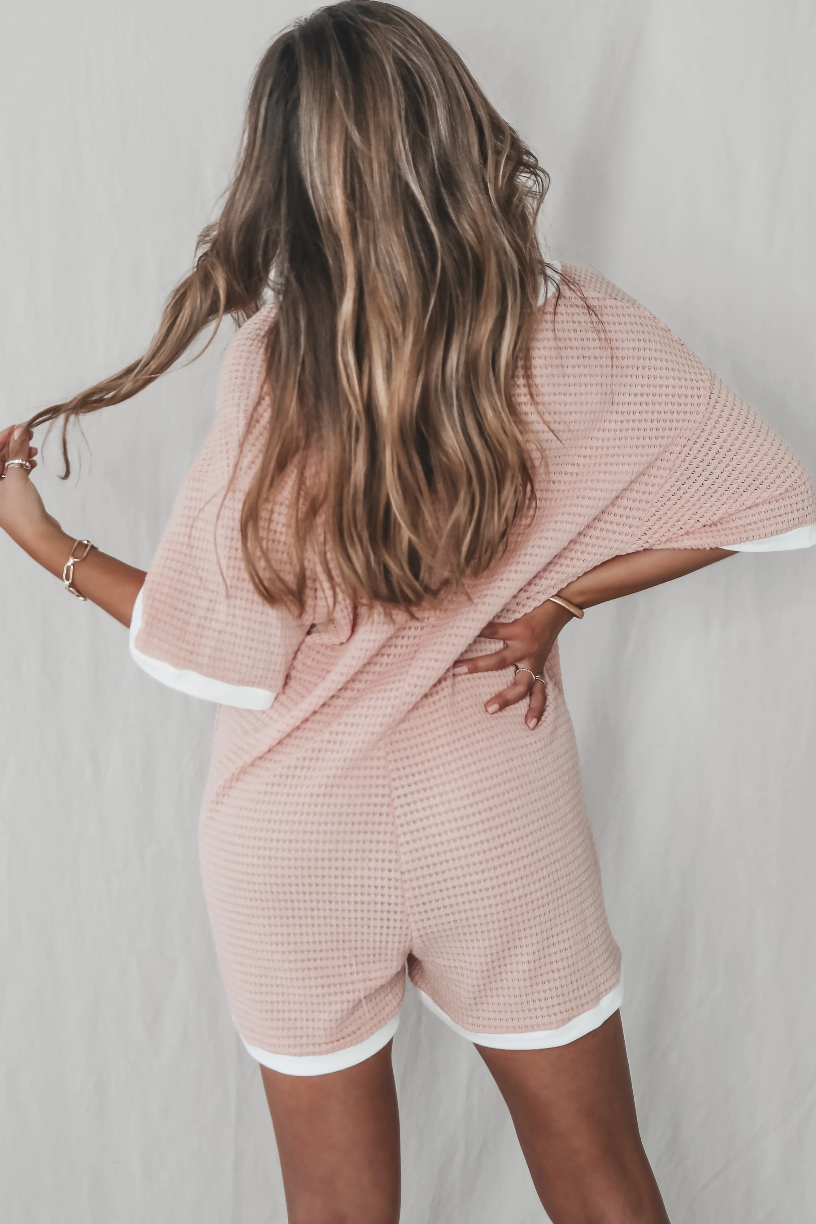 On My Mind Rose Waffle Knit Deep V Romper sold by Amazing Lace product image thumbnail 3