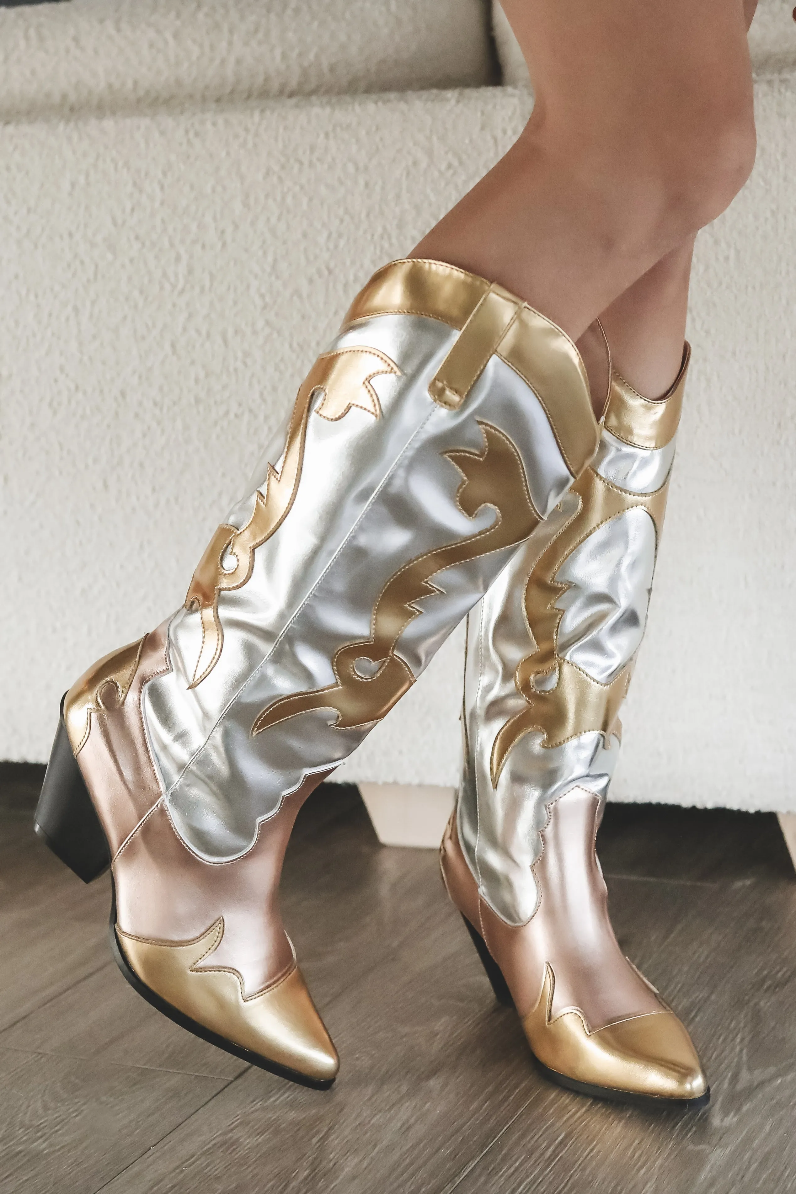 Eye On The Prize Gold Silver Metallic Boots sold by Amazing Lace product image thumbnail 2