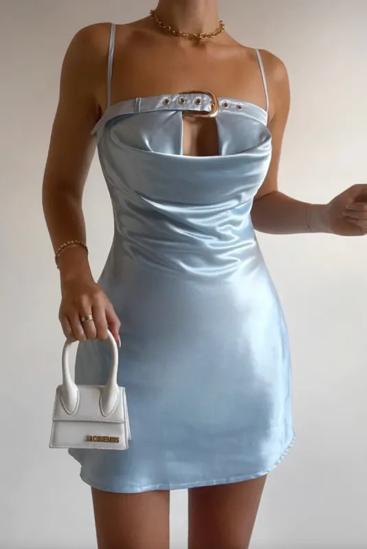 DEAL Hooked On You Buckle Satin Slip Mini Dress sold by Amazing Lace