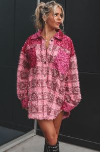In My Party Girl Era Pink Sequin Shacket sold by Amazing Lace