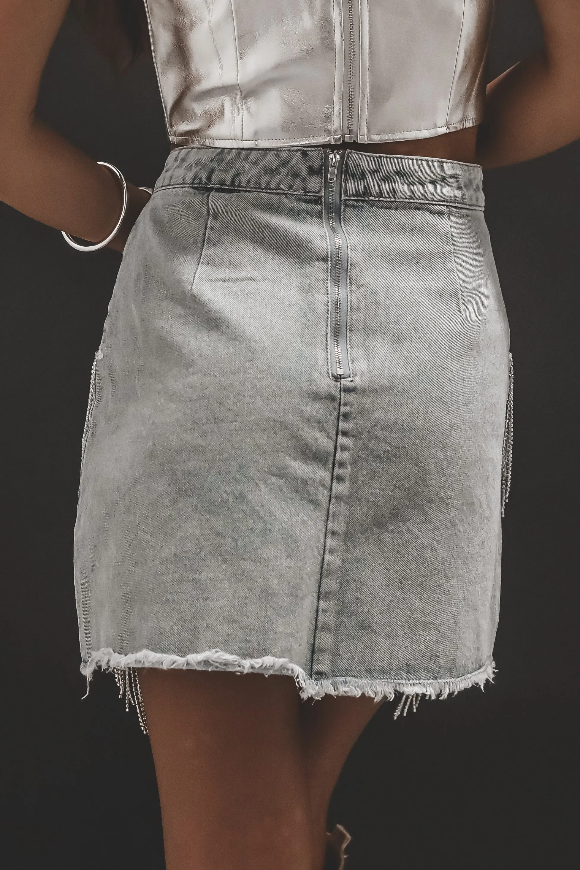 DEAL Denim With A Touch Of Rhinestone Fringe Skirt sold by Amazing Lace product image thumbnail 4