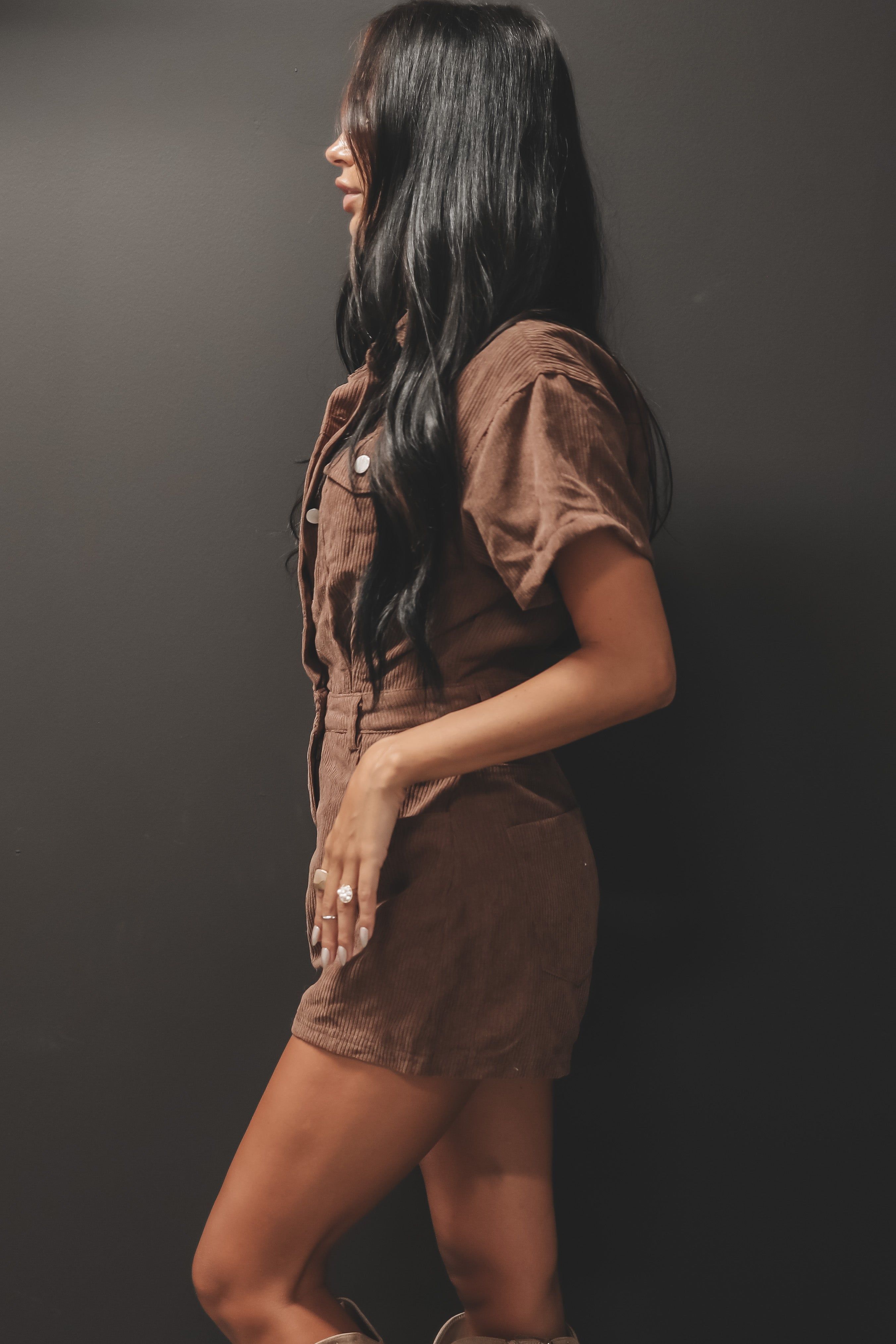 A Little Breezy Brown Corduroy Romper sold by Amazing Lace product image thumbnail 3