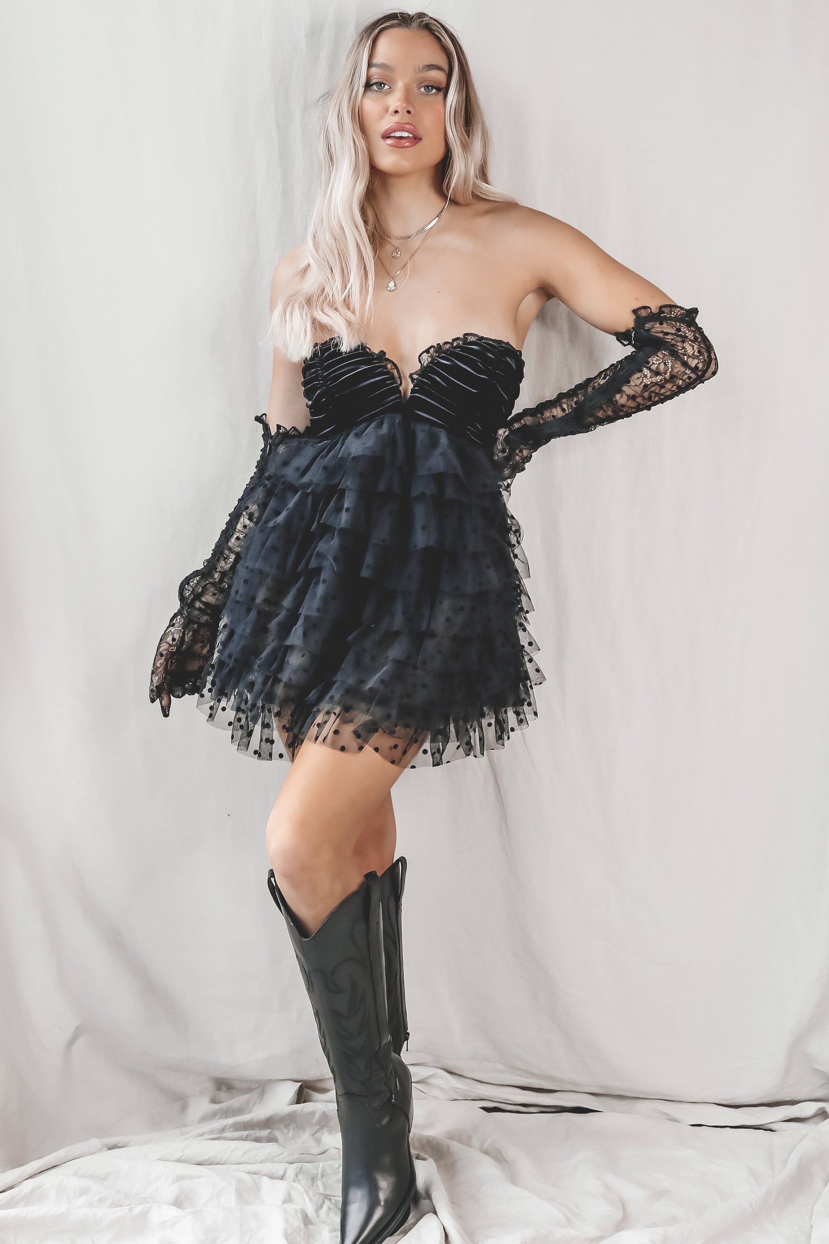 jourdan off the shoulder mini dress For Love & Lemons Jourdan Off The Shoulder Mini Dress - Black